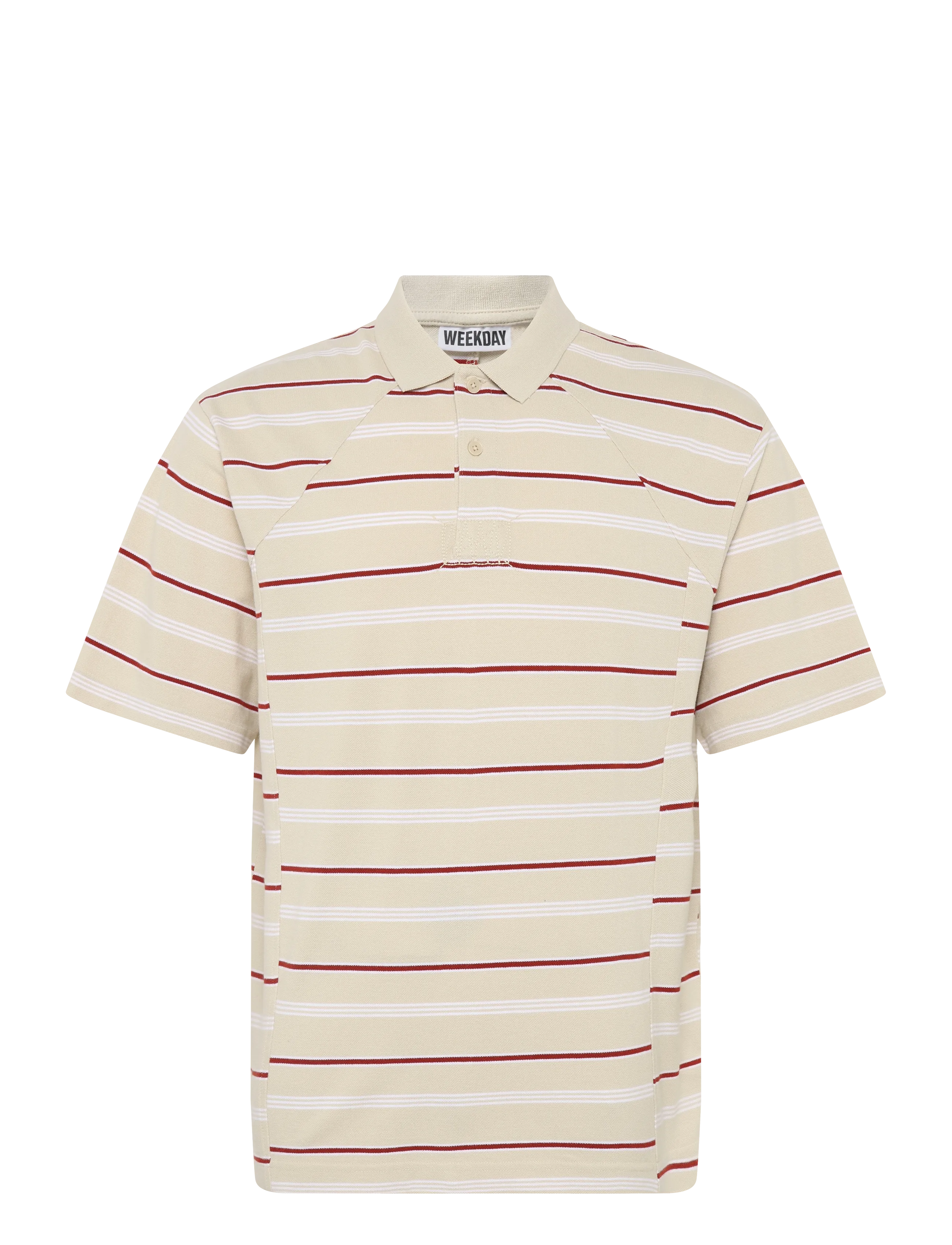 Weekday Boxy Loose Polo Shirt, Mænd, Løs Stribet Poloshirt, Beige, Str: S