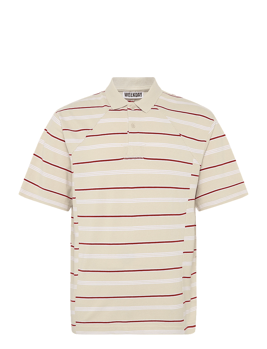 Weekday - Boxy Loose Polo Shirt - kurzärmelig - beige/white/red stripe - 0