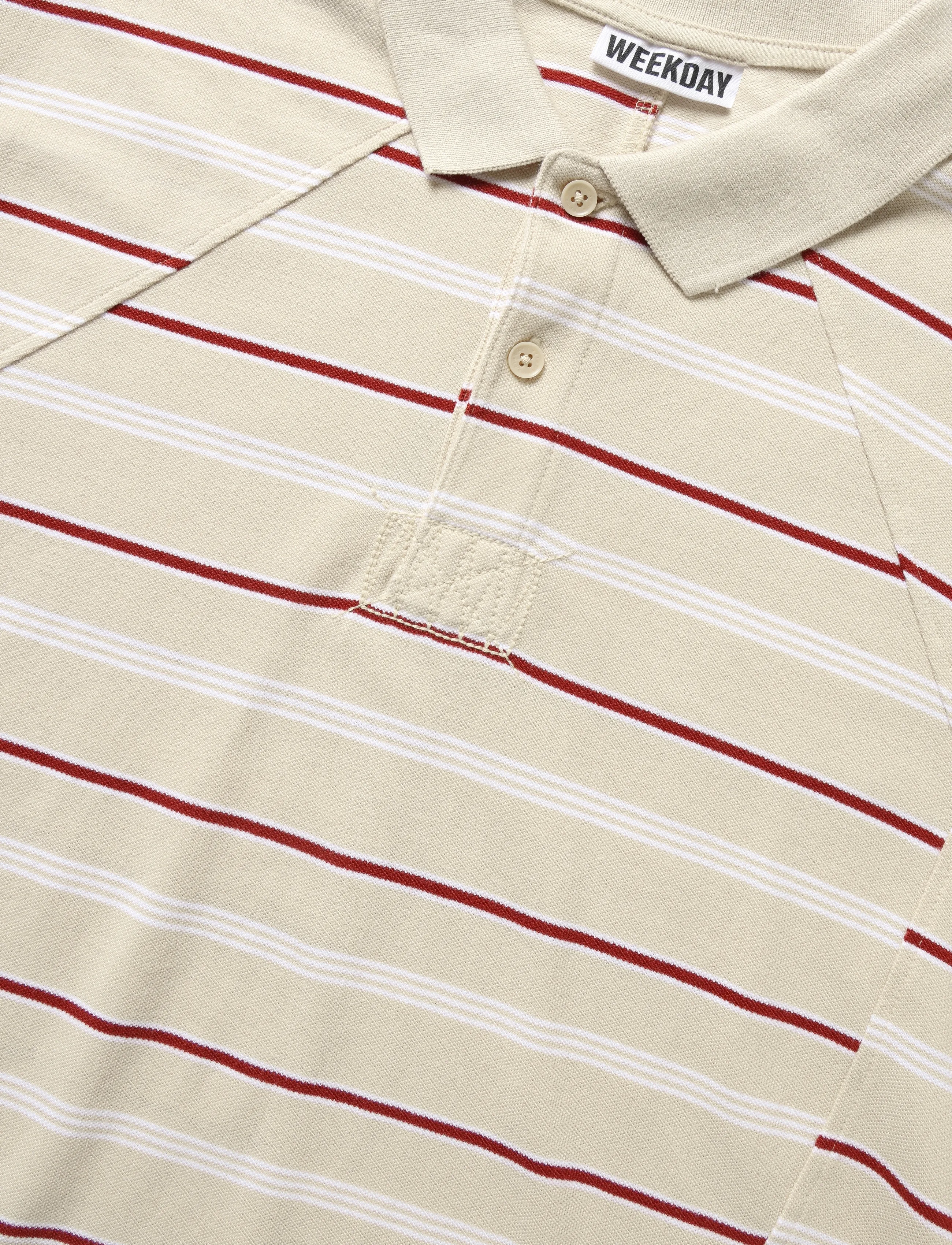 Weekday - Boxy Loose Polo Shirt - beige/white/red stripe - 2
