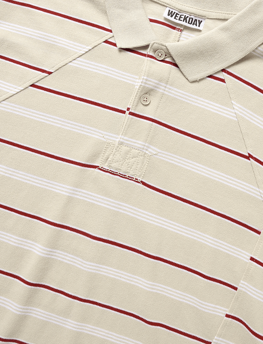 Weekday - Boxy Loose Polo Shirt - kurzärmelig - beige/white/red stripe - 2