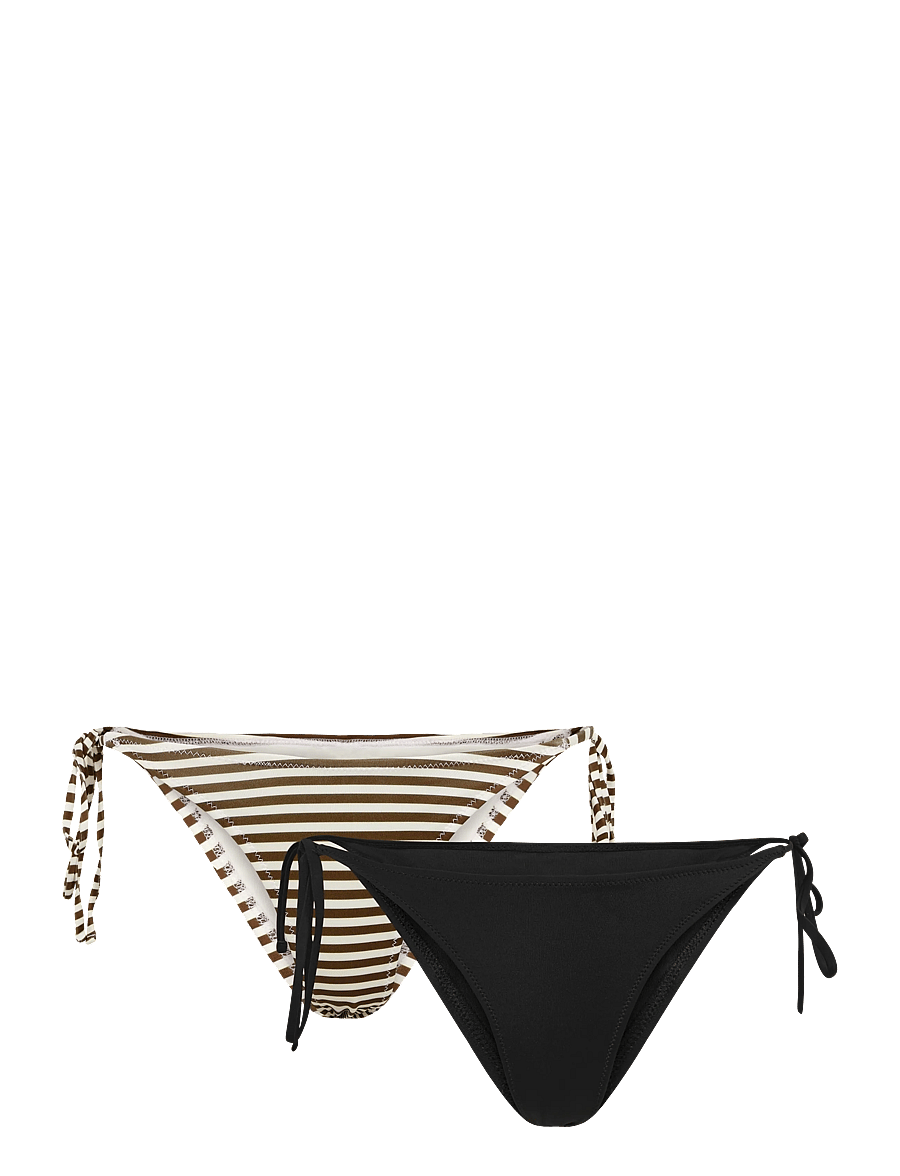 Weekday - 2-Pack Tie Bikini Bottom - side tie bikinier - black + stripe - 0