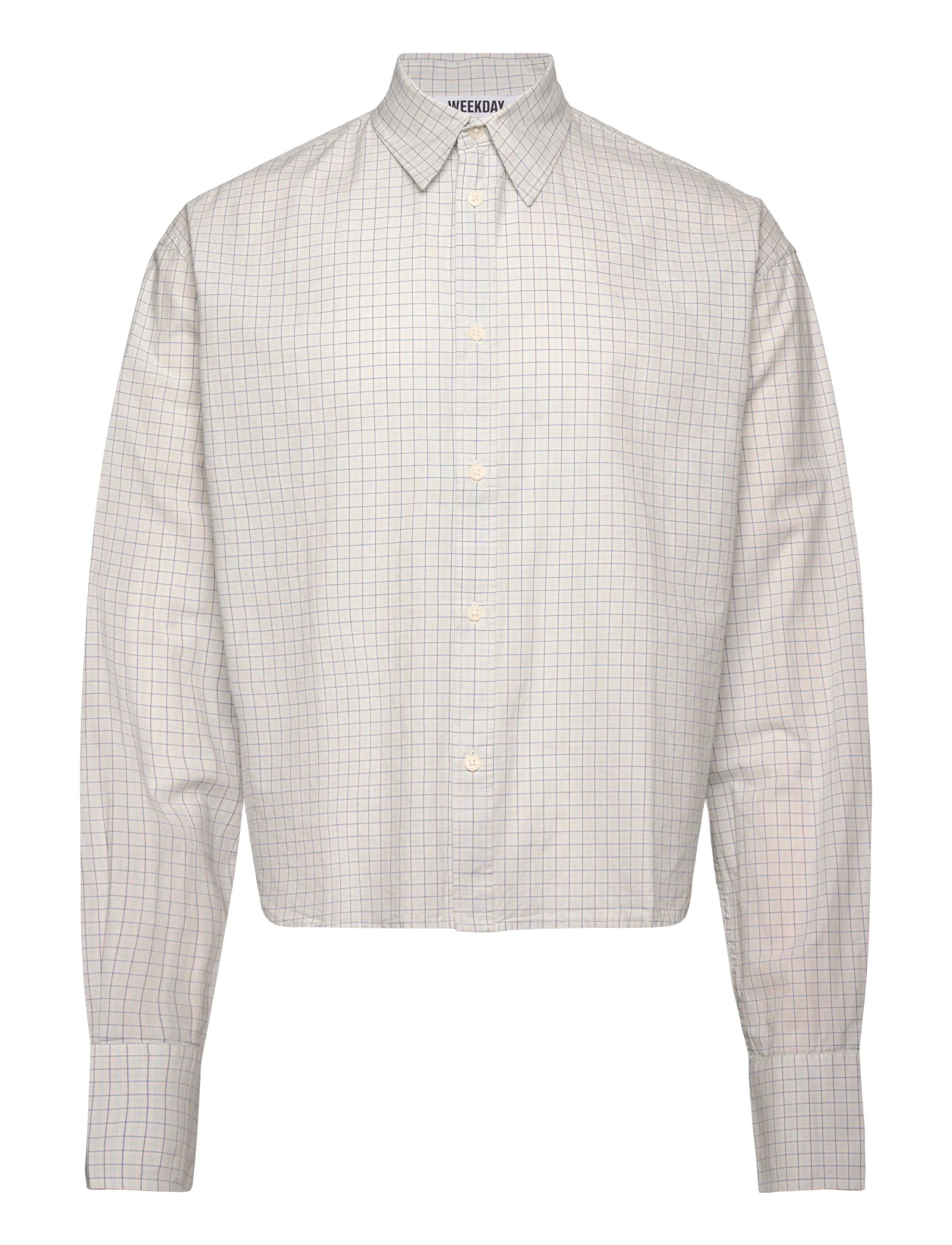 Weekday Adam Long Sleeve Shirt - Vabaajasärgid - BLUE CHECK / cream