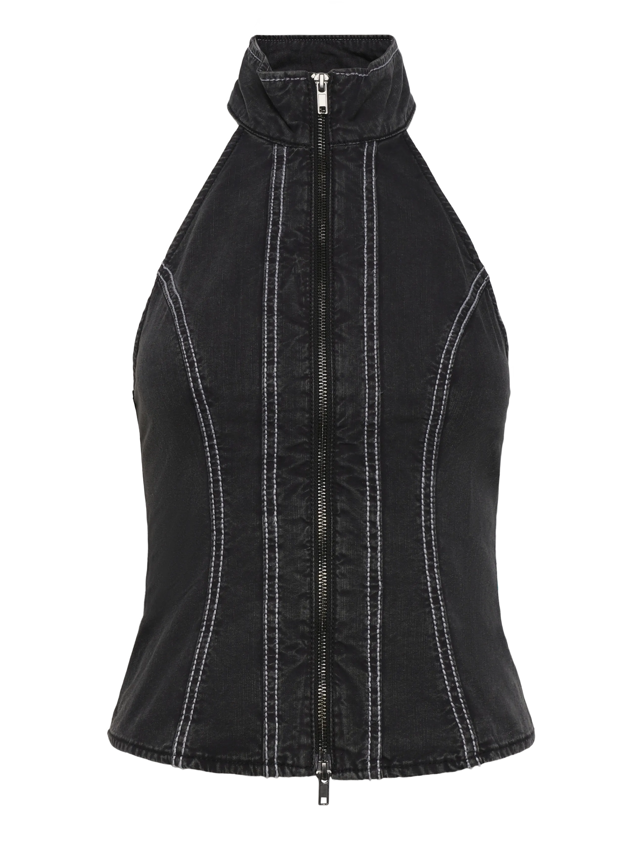 Weekday Halterneck zip top - Lühikesed topid - BLACK WASHED / black