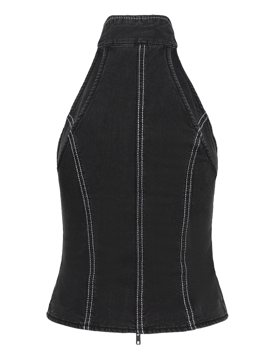 Weekday - Halterneck zip top - crop tops - black washed - 1