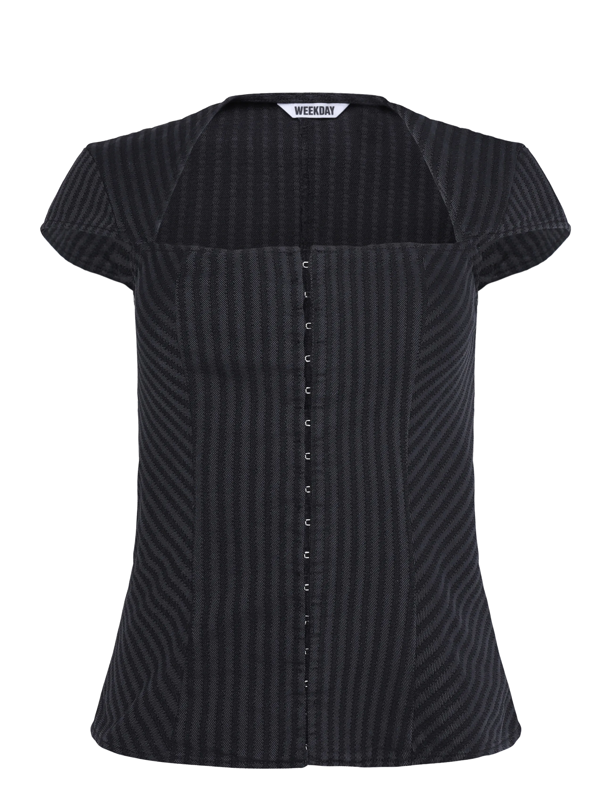 Weekday Short-sleeved squareneck cotton top - Kortärmade blusar - BLACK STRIPE / black
