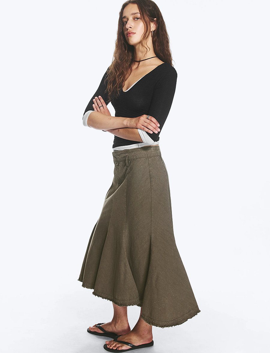 Weekday - Frayed cotton midi skirt - midi-röcke - dark grey - 0
