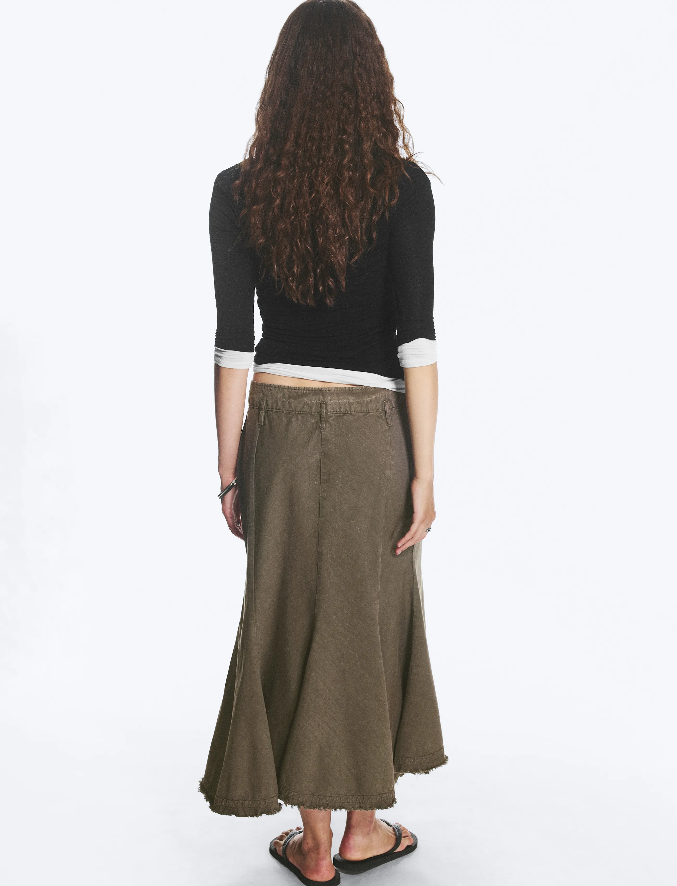 Weekday - Frayed cotton midi skirt - midi-röcke - dark grey - 3