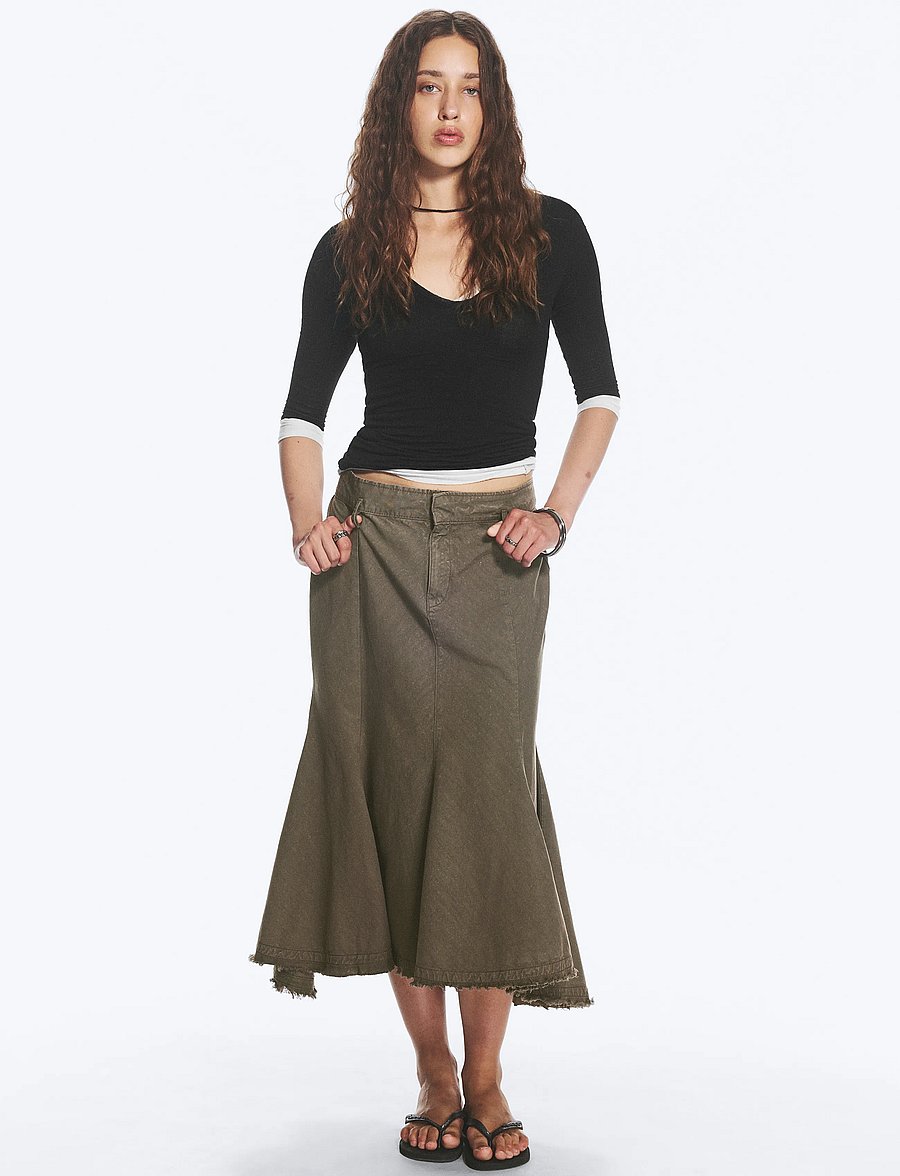 Weekday - Frayed cotton midi skirt - midi-röcke - dark grey - 4