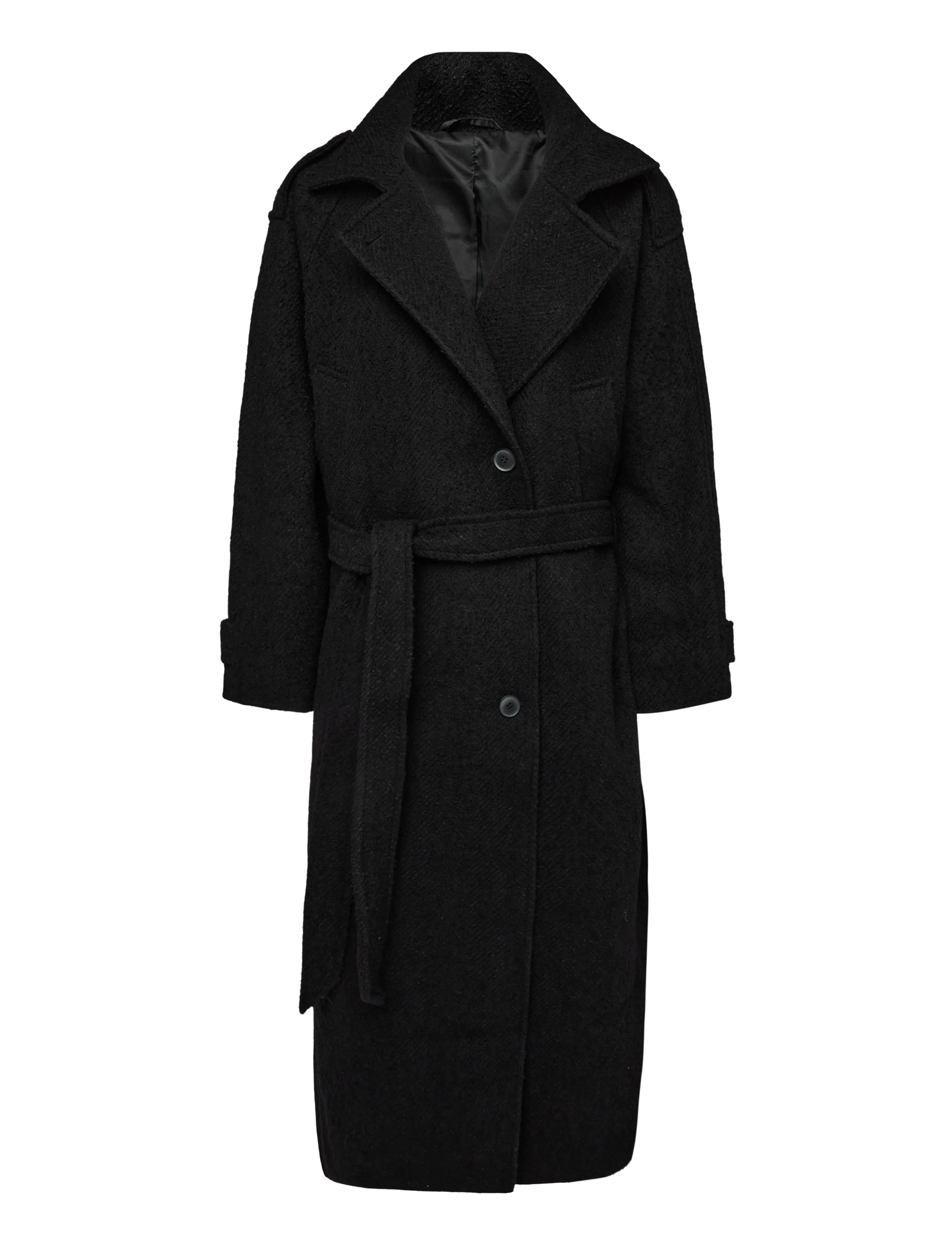 Weekday Sansa Belted Woolblend Coat - Kläder - BLACK / black