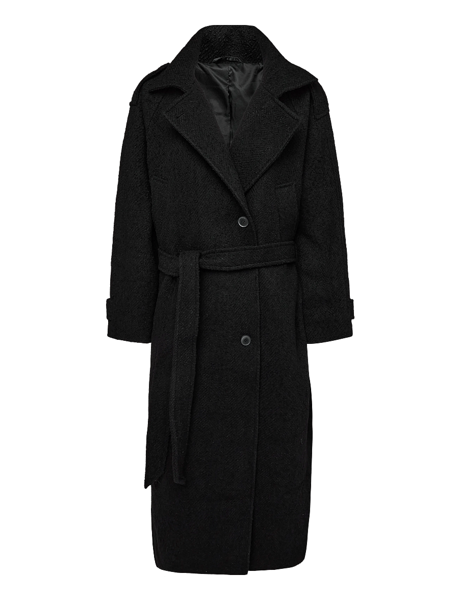 Weekday - Sansa Belted Woolblend Coat - talvejoped - black - 0