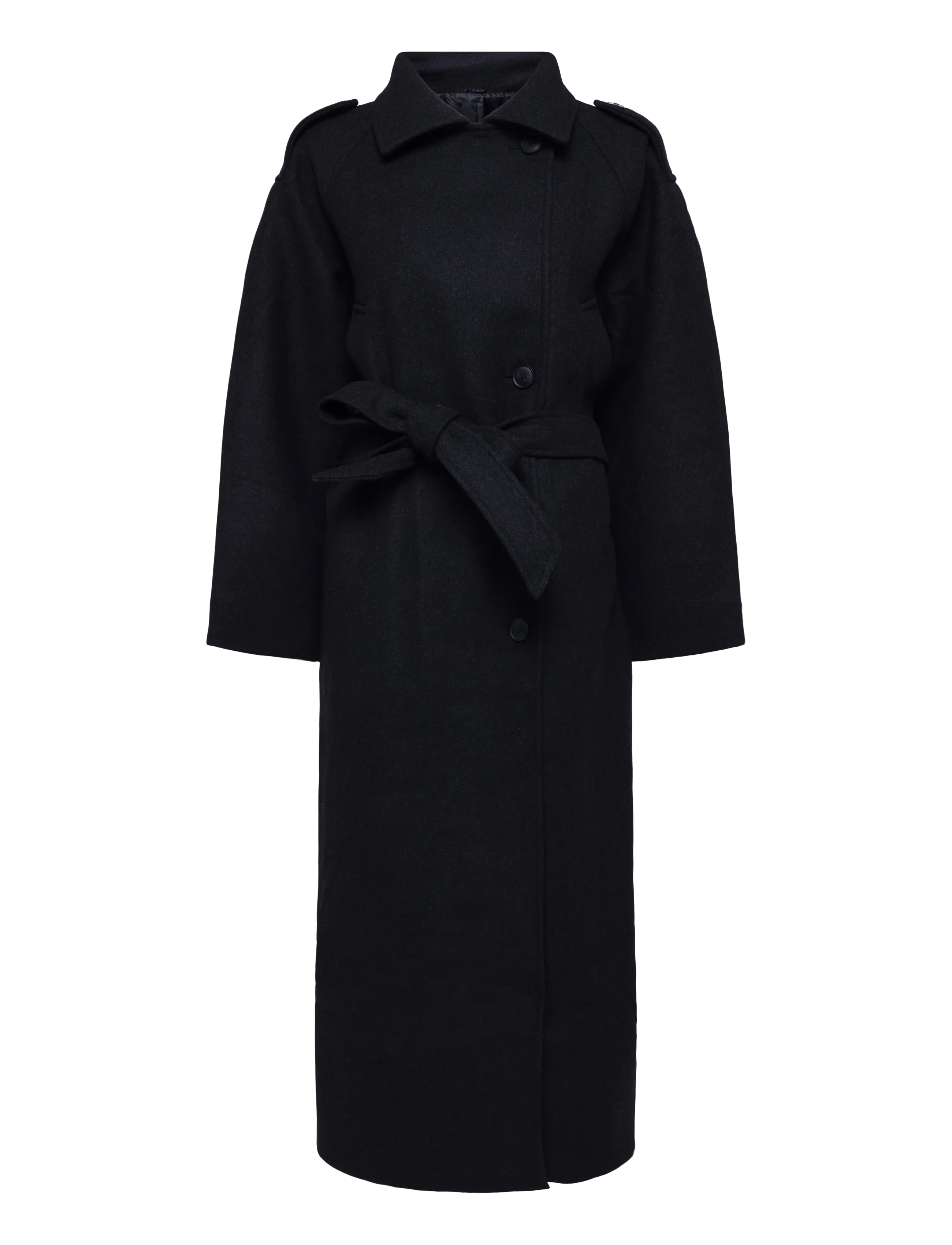 Weekday Sansa Belted Woolblend Coat - Kläder - DARK GREY MELANGE / grey