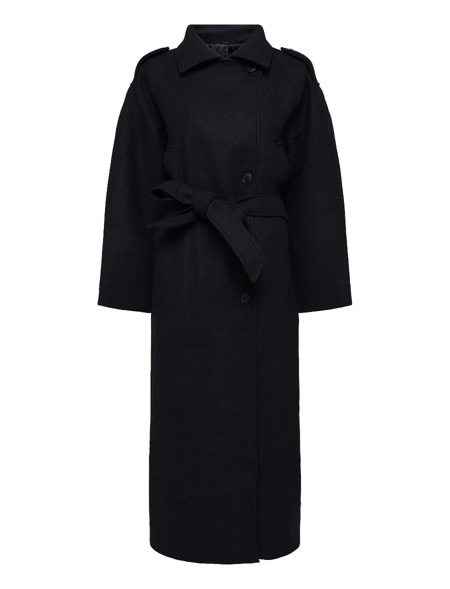 Weekday - Sansa Belted Woolblend Coat - winterjacken - dark grey melange - 0