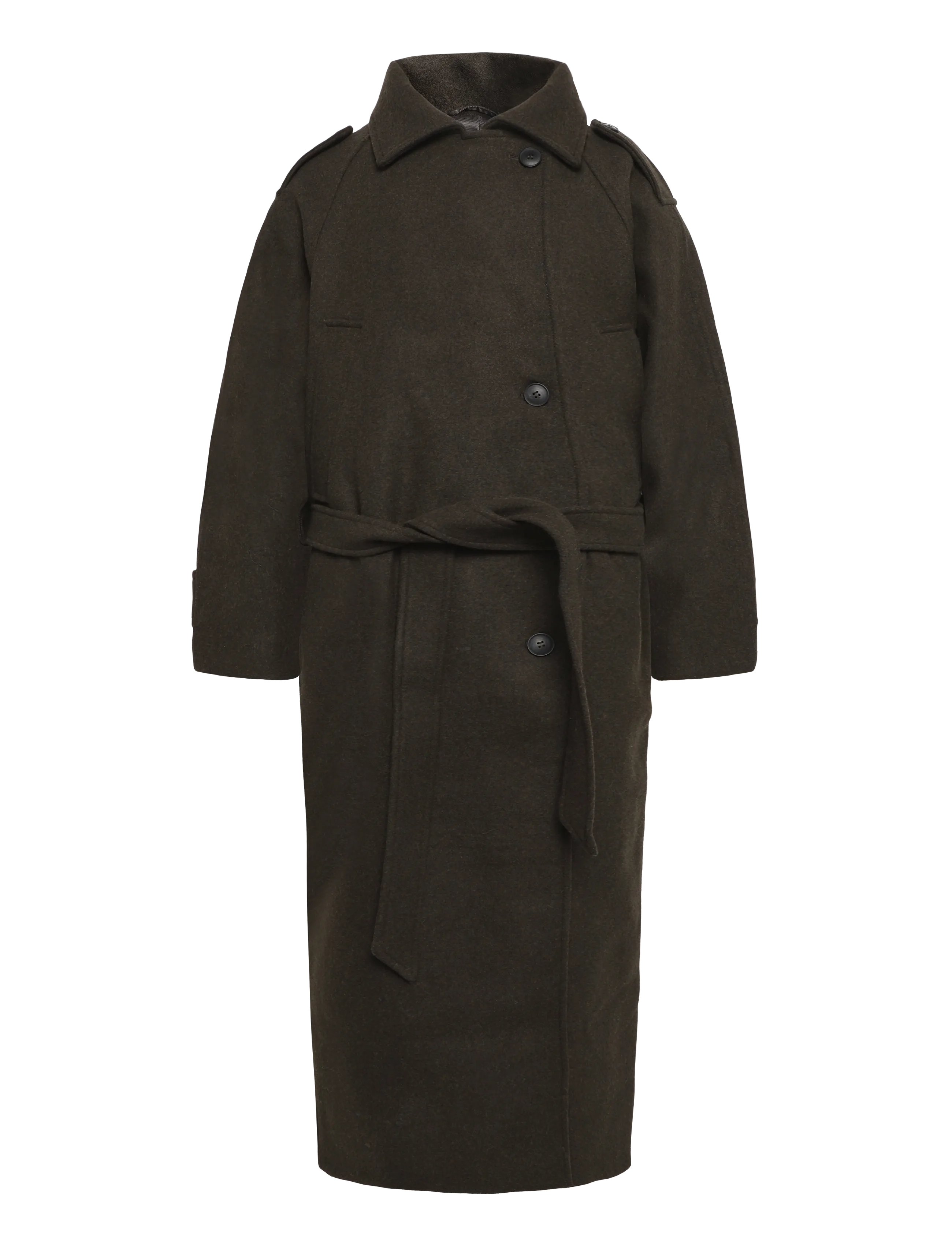 Weekday Sansa Belted Woolblend Coat - Farben der Saison - DARK KHAKI GREEN / khaki/green