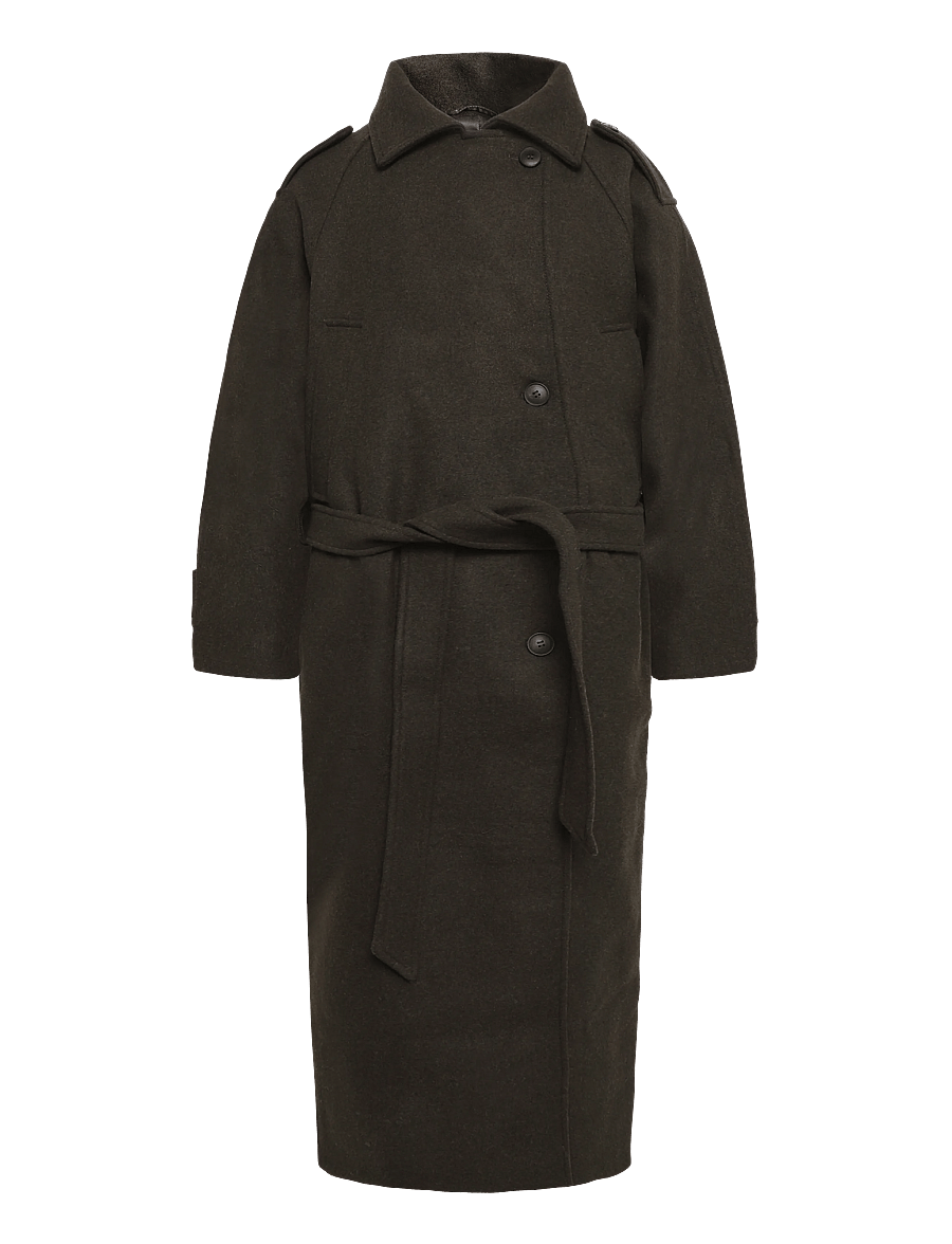 Weekday - Sansa Belted Woolblend Coat - winterjacken - dark khaki green - 0