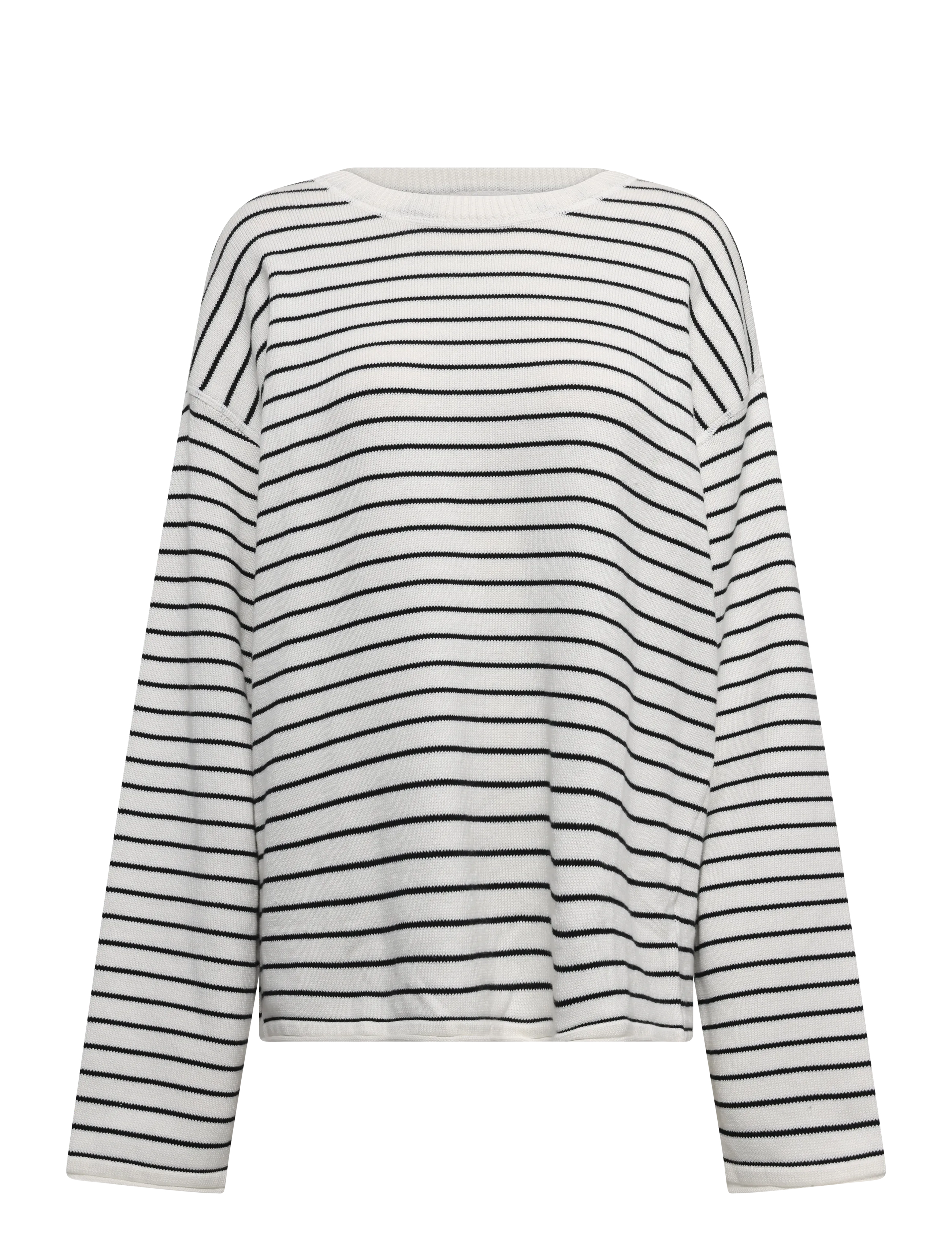 Weekday Knitted Cotton Jumper - Rundhalsad - OFF WHITE + BLACK STRIPE / white