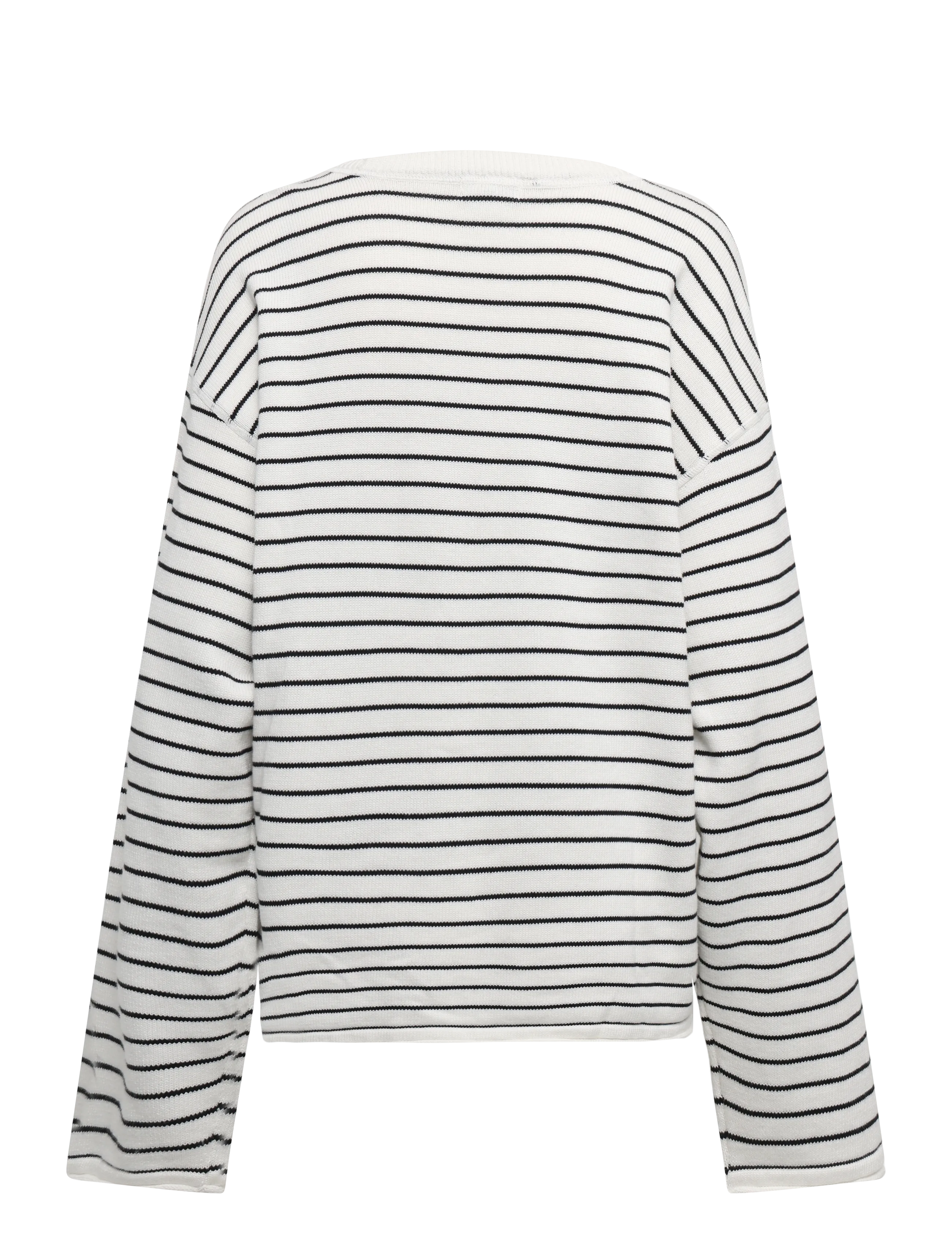 Weekday - Knitted Cotton Jumper - off white + black stripe - 1