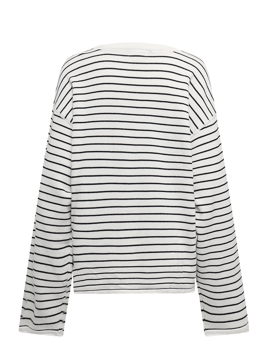 Weekday - Knitted Cotton Jumper - round necks - off white + black stripe - 1