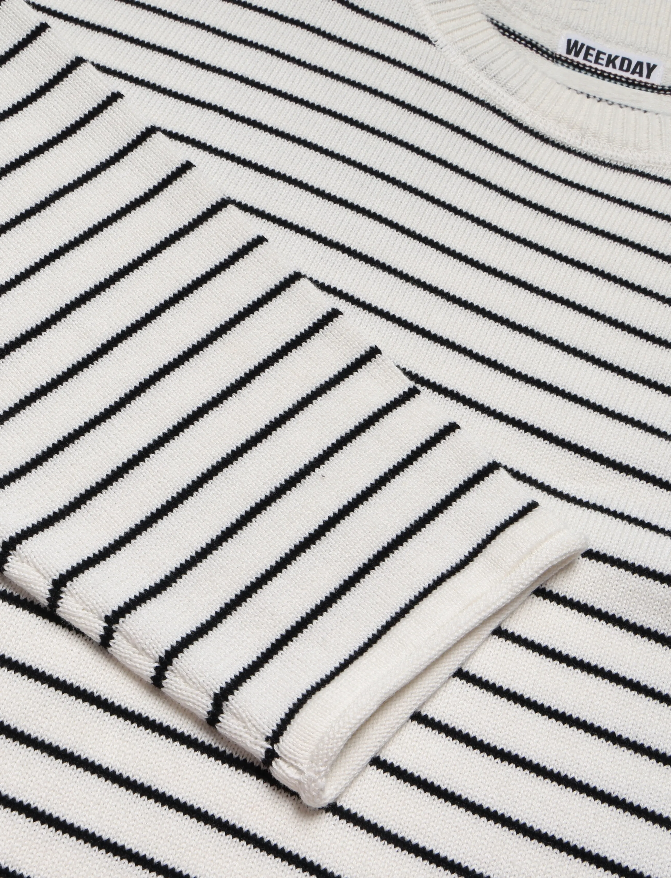 Weekday - Knitted Cotton Jumper - off white + black stripe - 2
