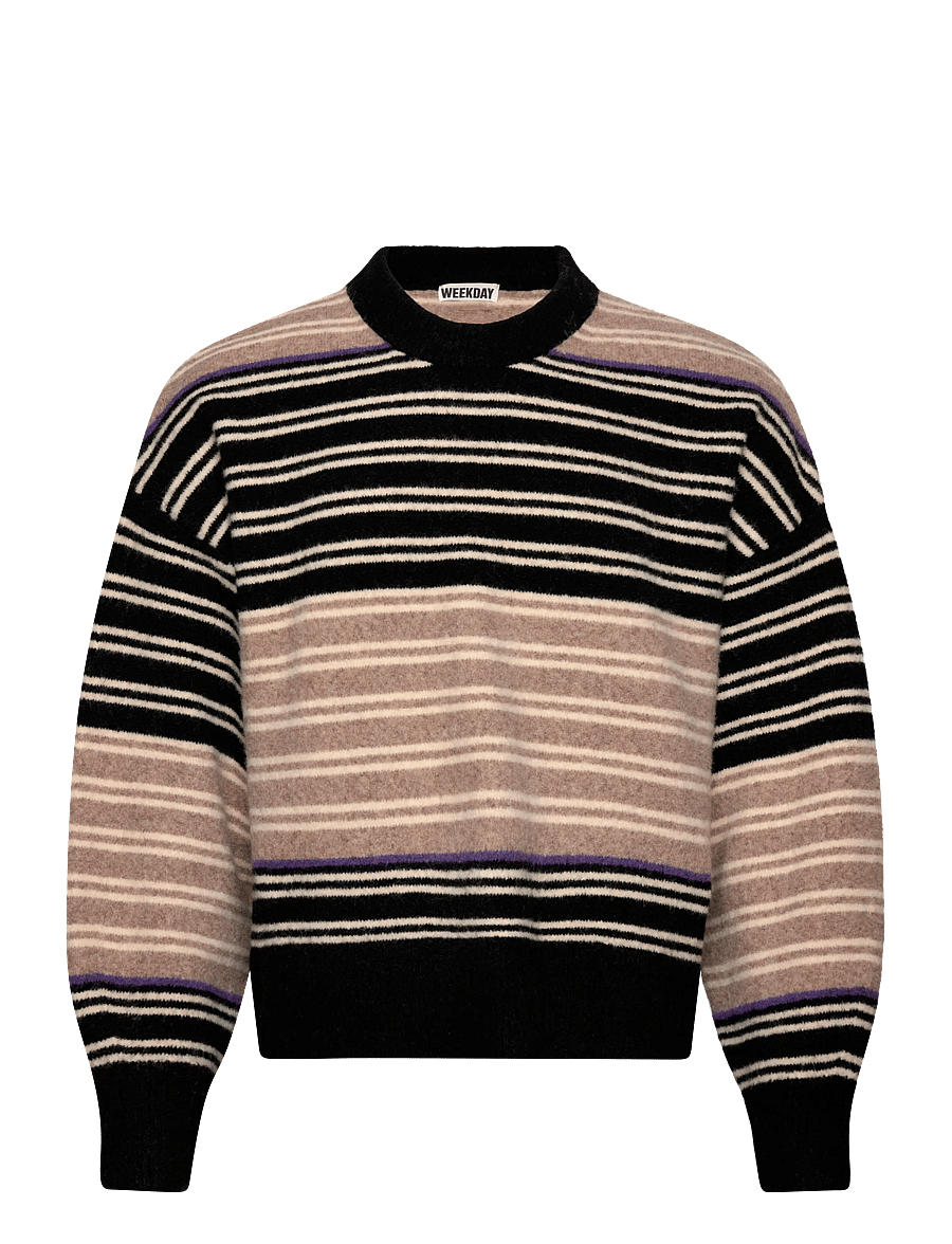 Weekday - Relaxed woolblend jumper - kõrge kaelusega - black stripe - 0