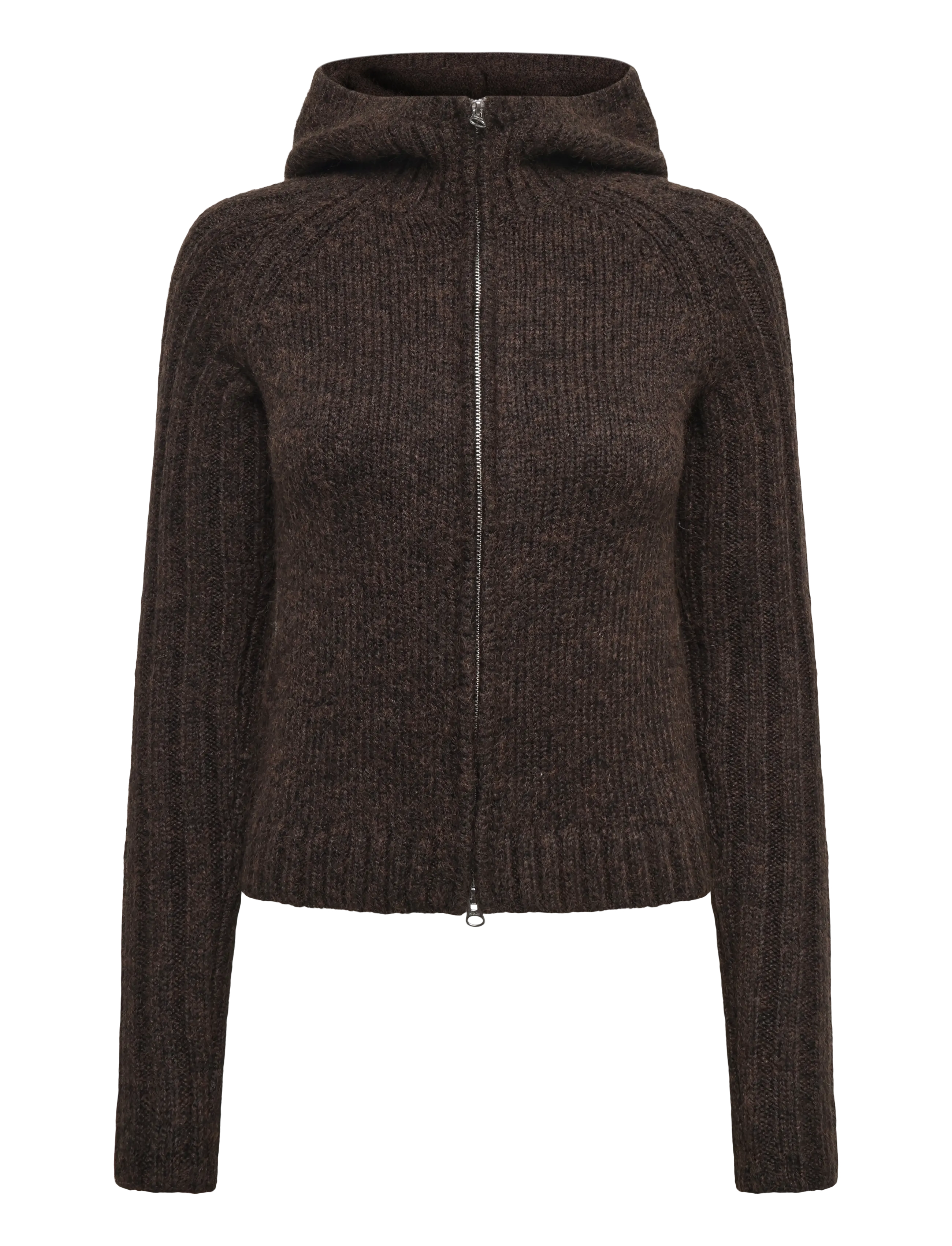 Weekday Knitted zip hoodie - Kläder - DARK BROWN / brown