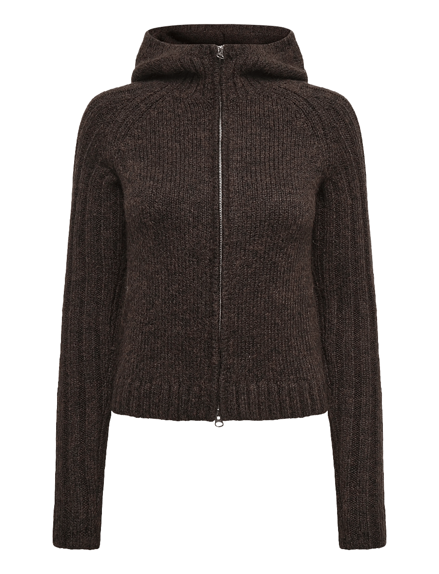 Weekday - Knitted zip hoodie - kapuzenpullover - dark brown - 0