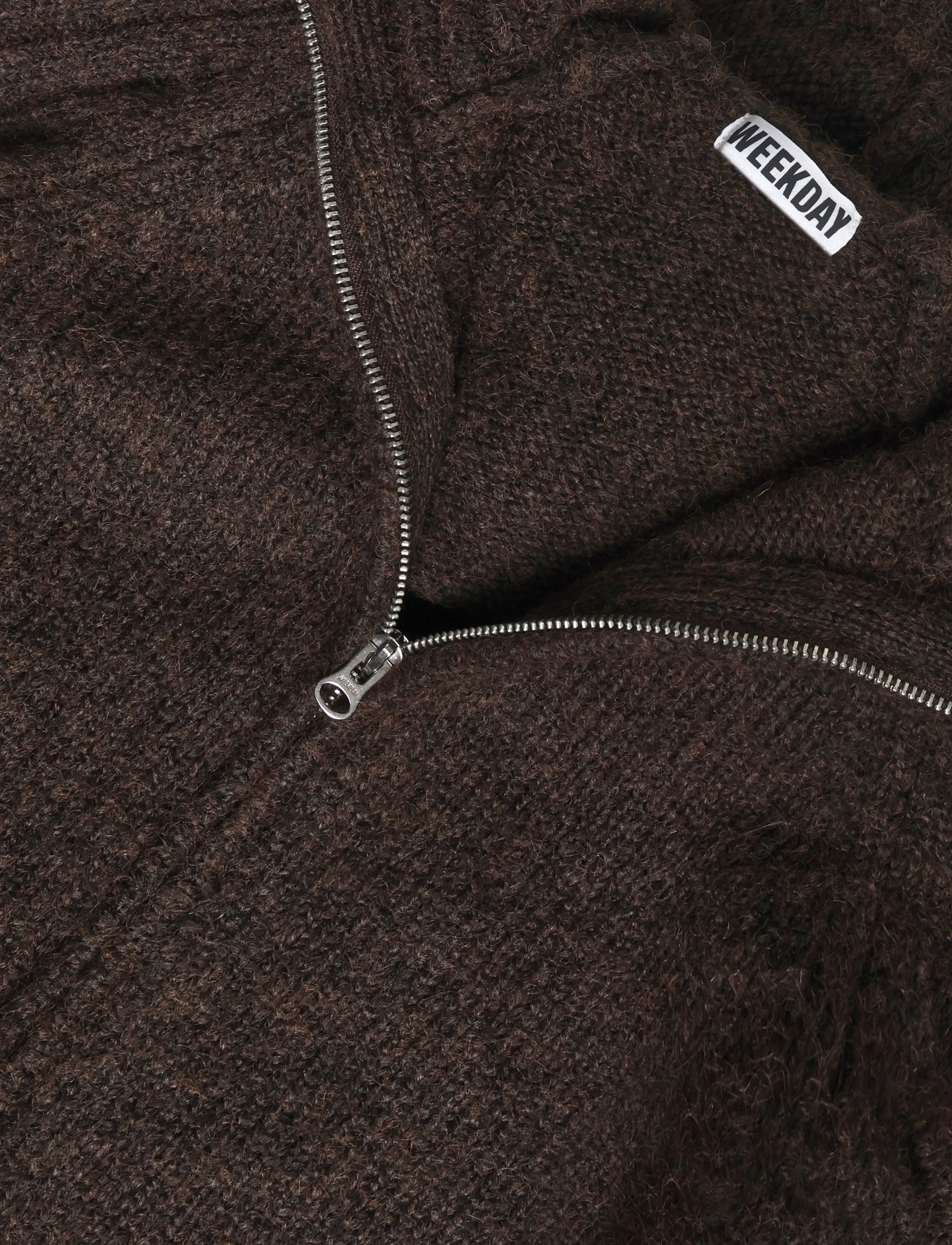 Weekday - Knitted zip hoodie - dark brown - 2