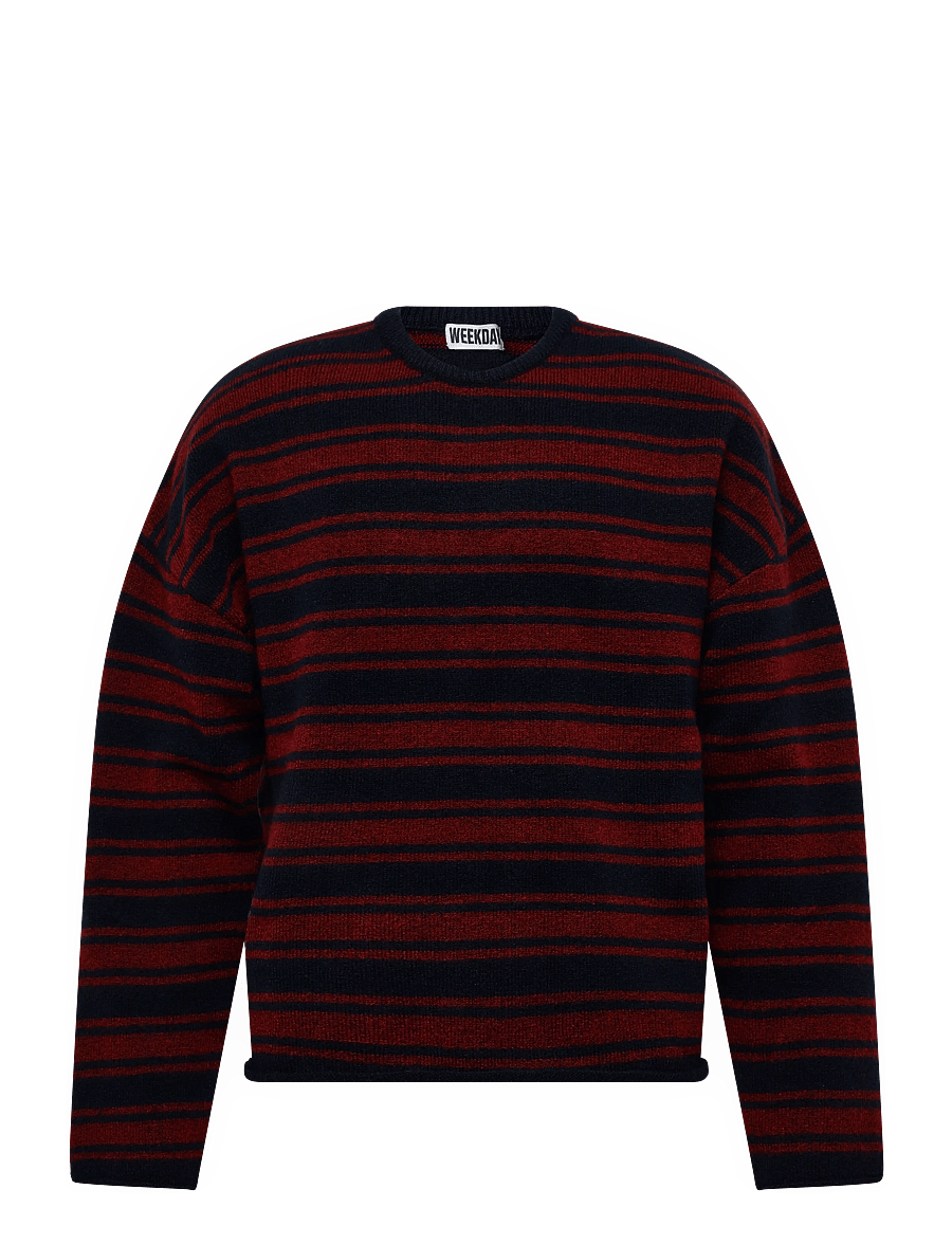 Weekday - Boxy Knitted Jumper - round necks - dark blue stripe - 0