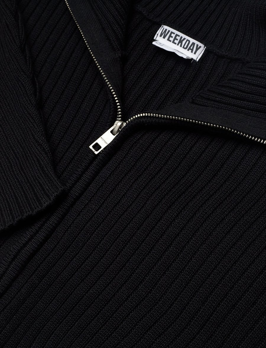 Weekday - Relaxed Knitted Zip Cardigan - full zip tröjor - black - 2