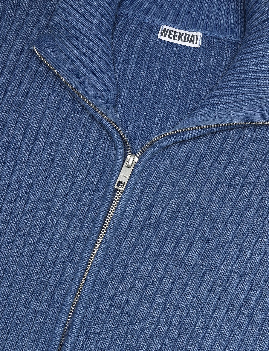 Weekday - Relaxed Knitted Zip Cardigan - full zip jumpers - navy wash - 2