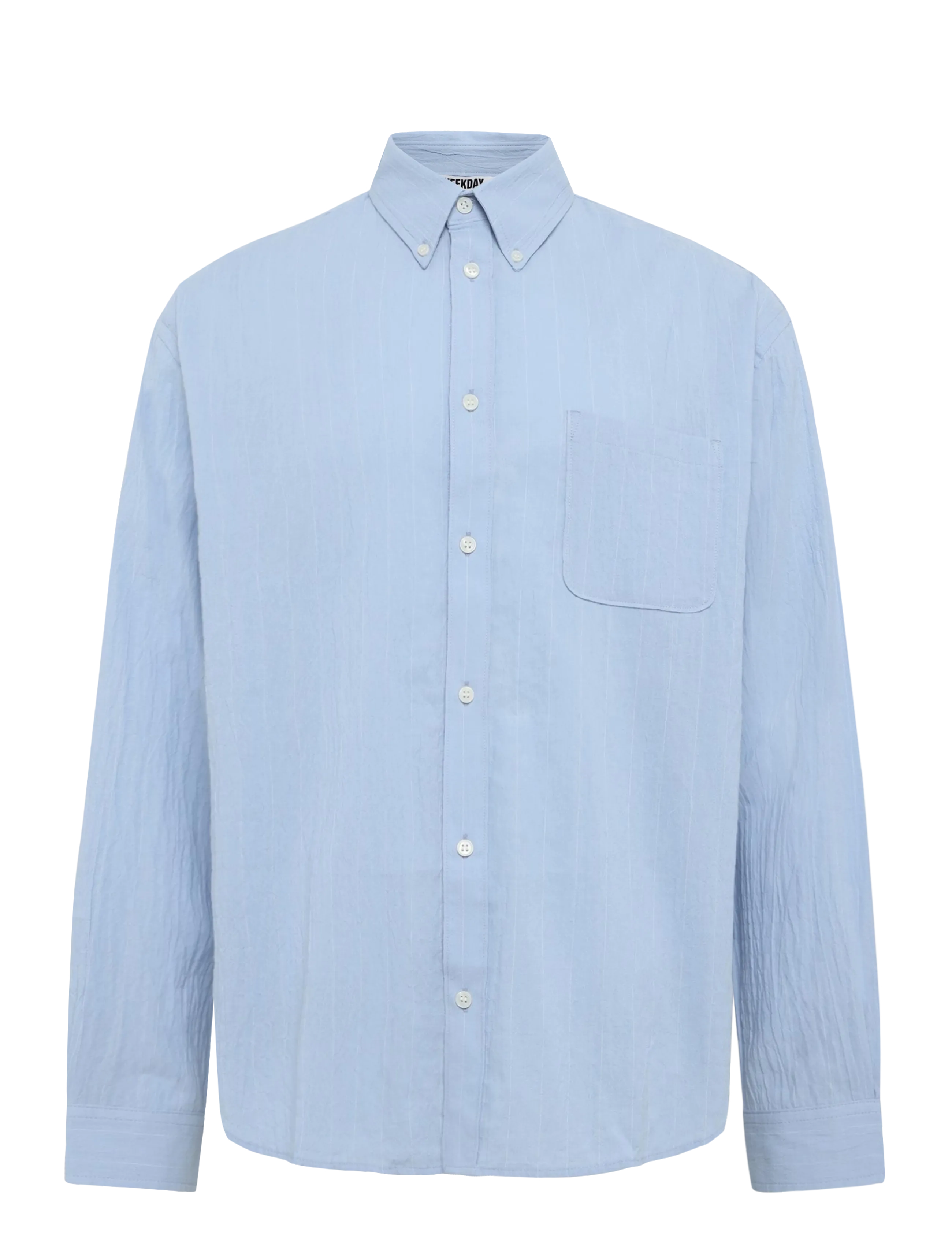 Weekday Structured Long Sleeve Shirt, Mænd, Stribet Langærmet Button Down Skjorte, Blå, Str: L