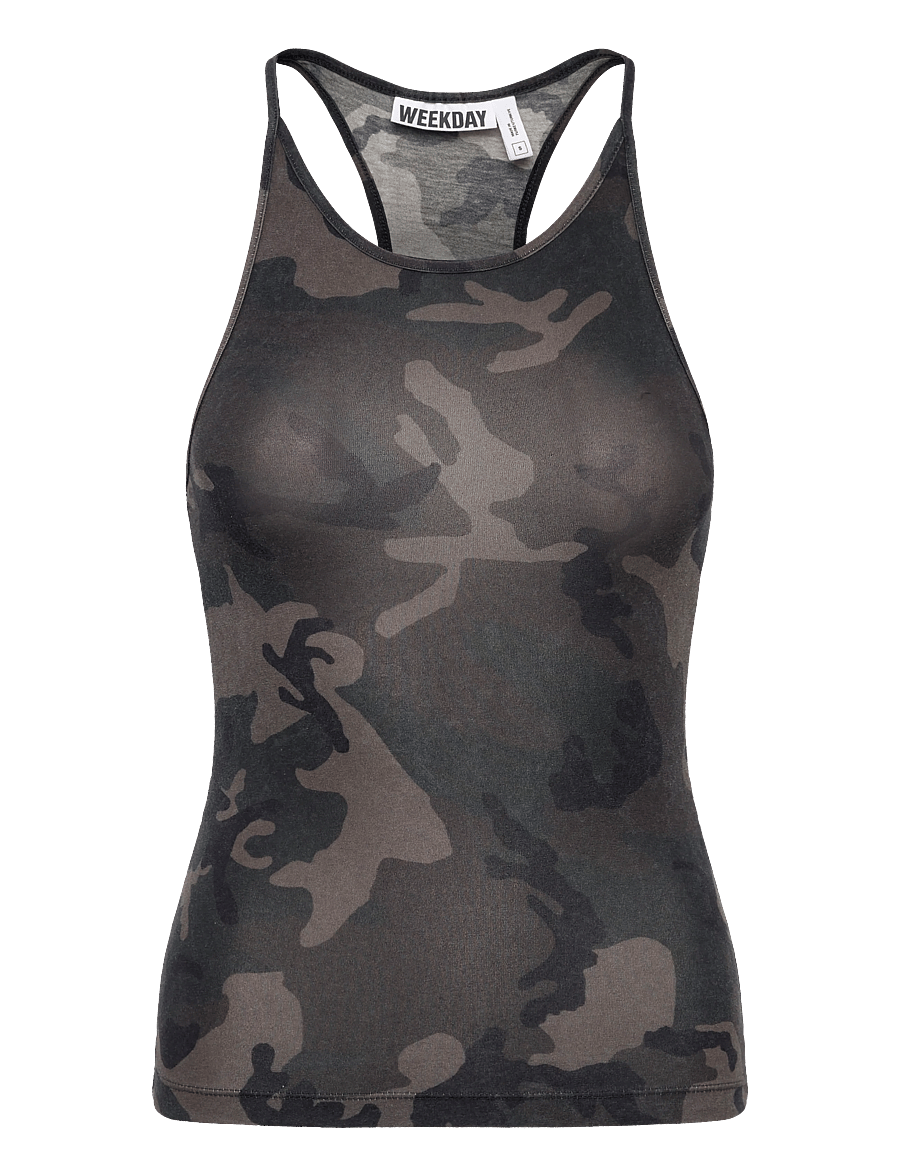 Weekday - Printed Racerback Tank Top - tanktops - black camo - 0