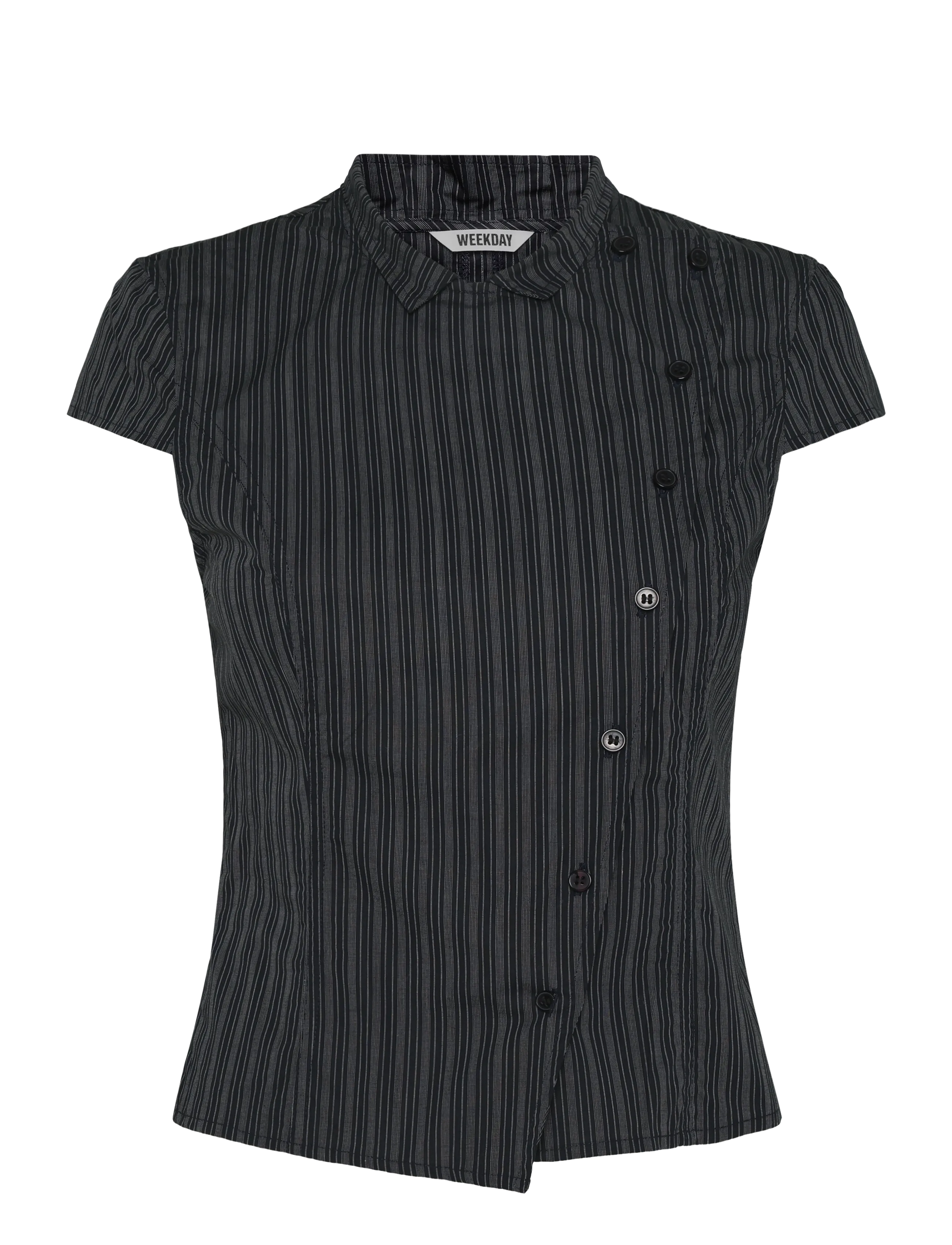 Weekday Asymmetric buttoned top - Blusar & Skjortor - BLACK STRIPE / black