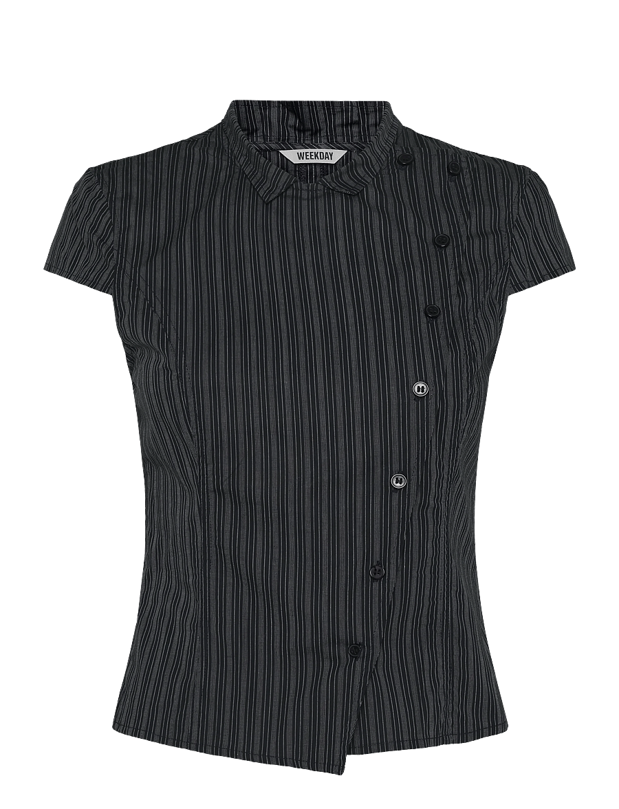 Weekday - Asymmetric buttoned top - kortärmade skjortor - black stripe - 0