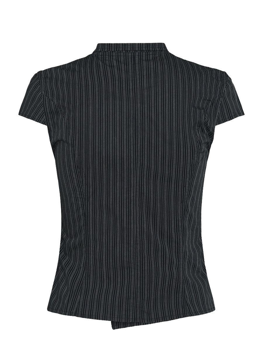 Weekday - Asymmetric buttoned top - kortärmade skjortor - black stripe - 1