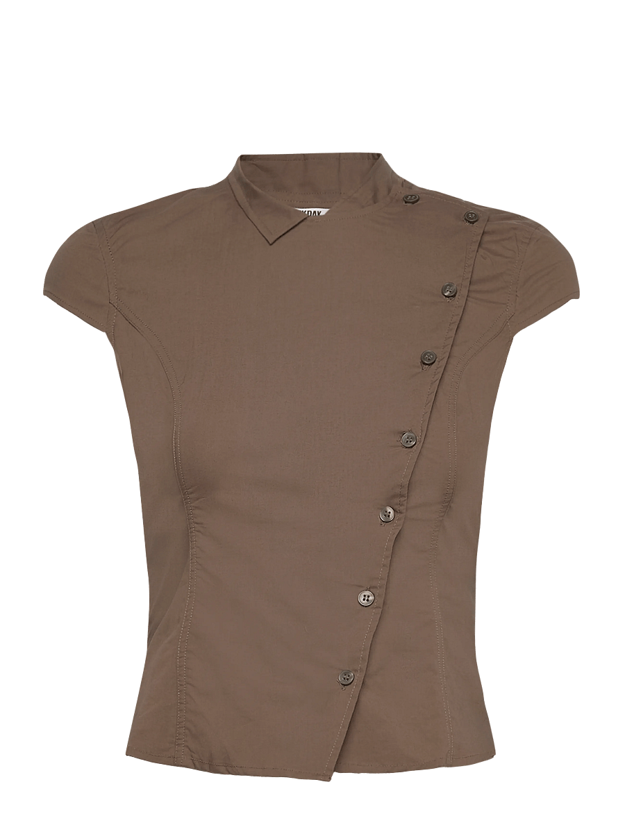 Weekday - Asymmetric buttoned top - kurzärmlige hemden - khaki brown - 0