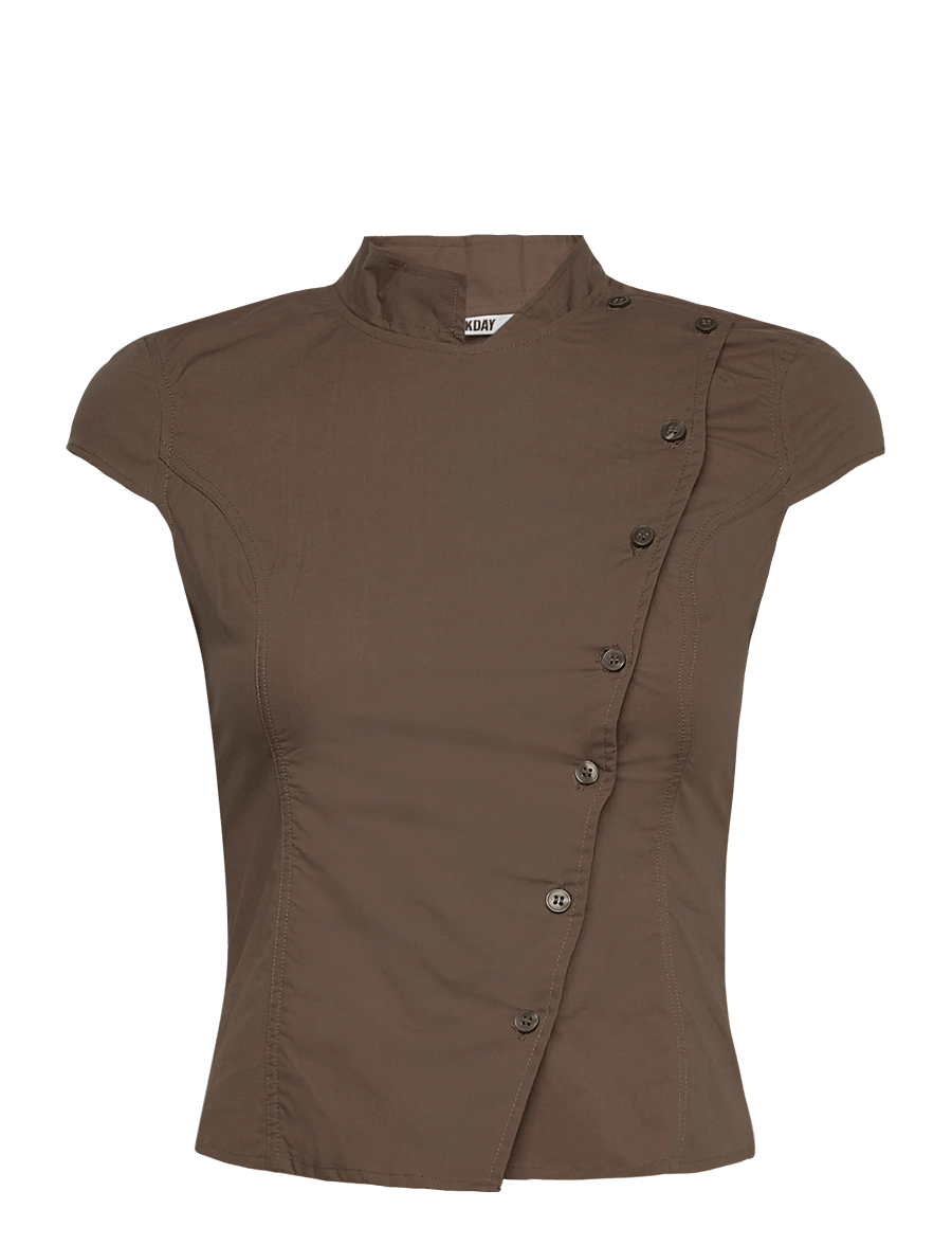 Weekday - Asymmetric buttoned top - kurzärmlige hemden - khaki brown - 1