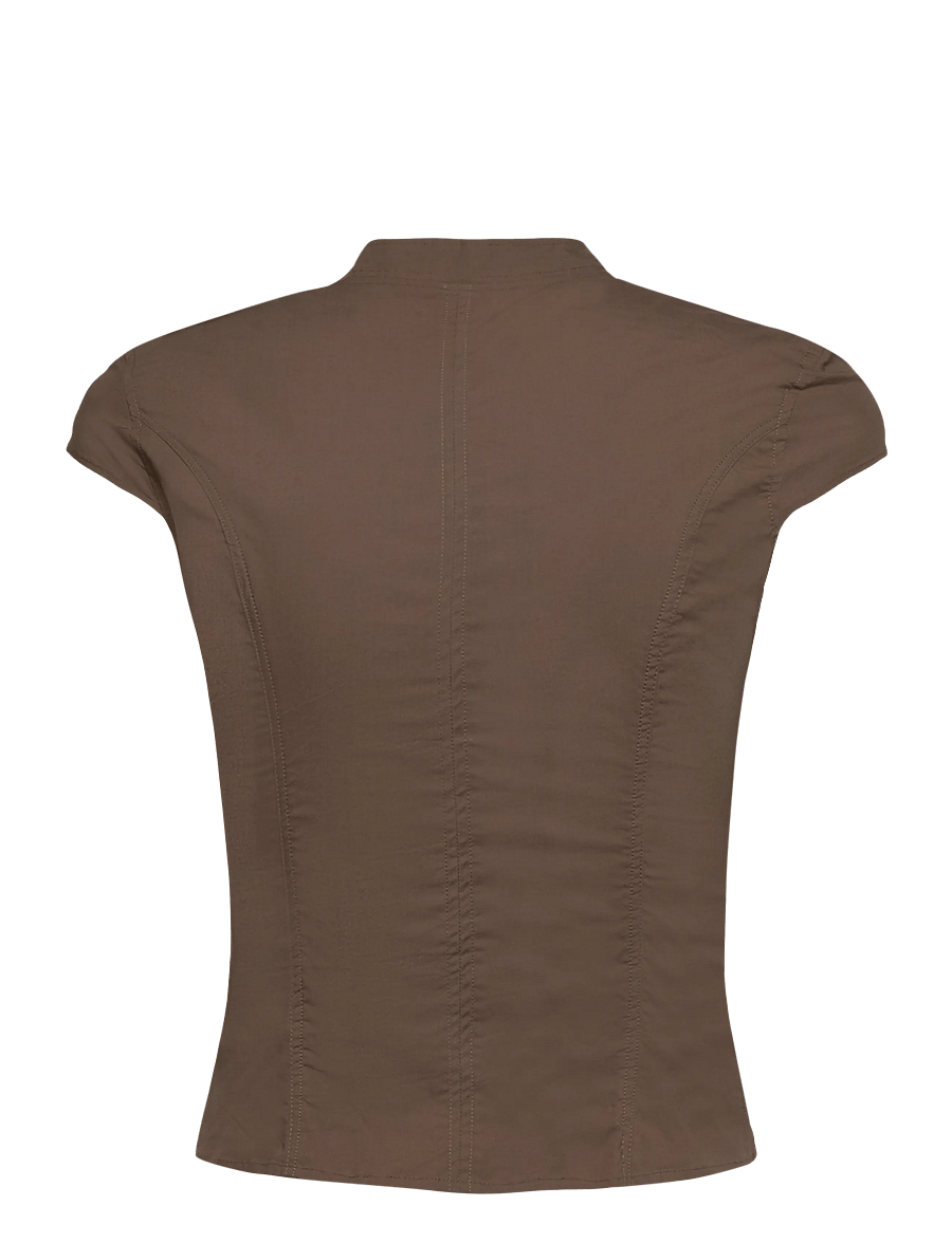 Weekday - Asymmetric buttoned top - kurzärmlige hemden - khaki brown - 2