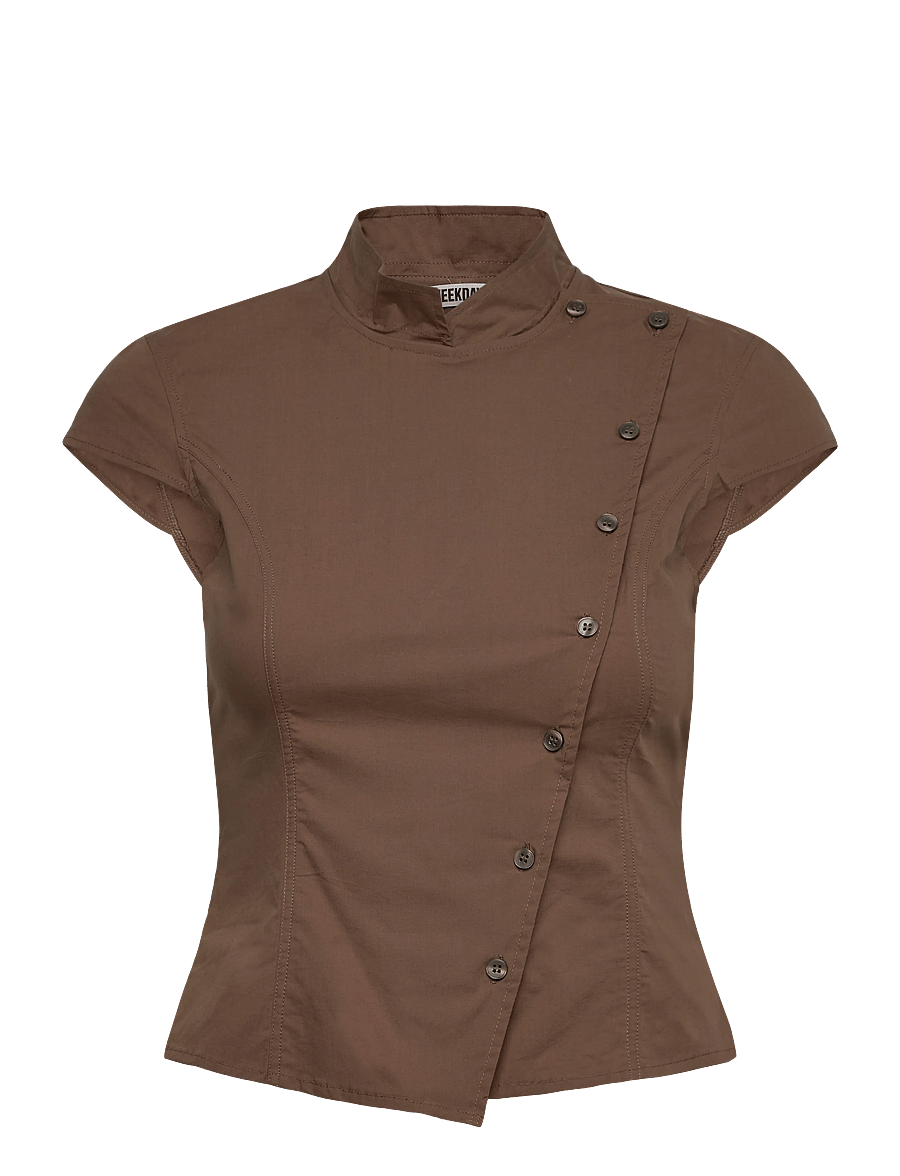 Weekday - Asymmetric buttoned top - kurzärmlige hemden - white light - 0