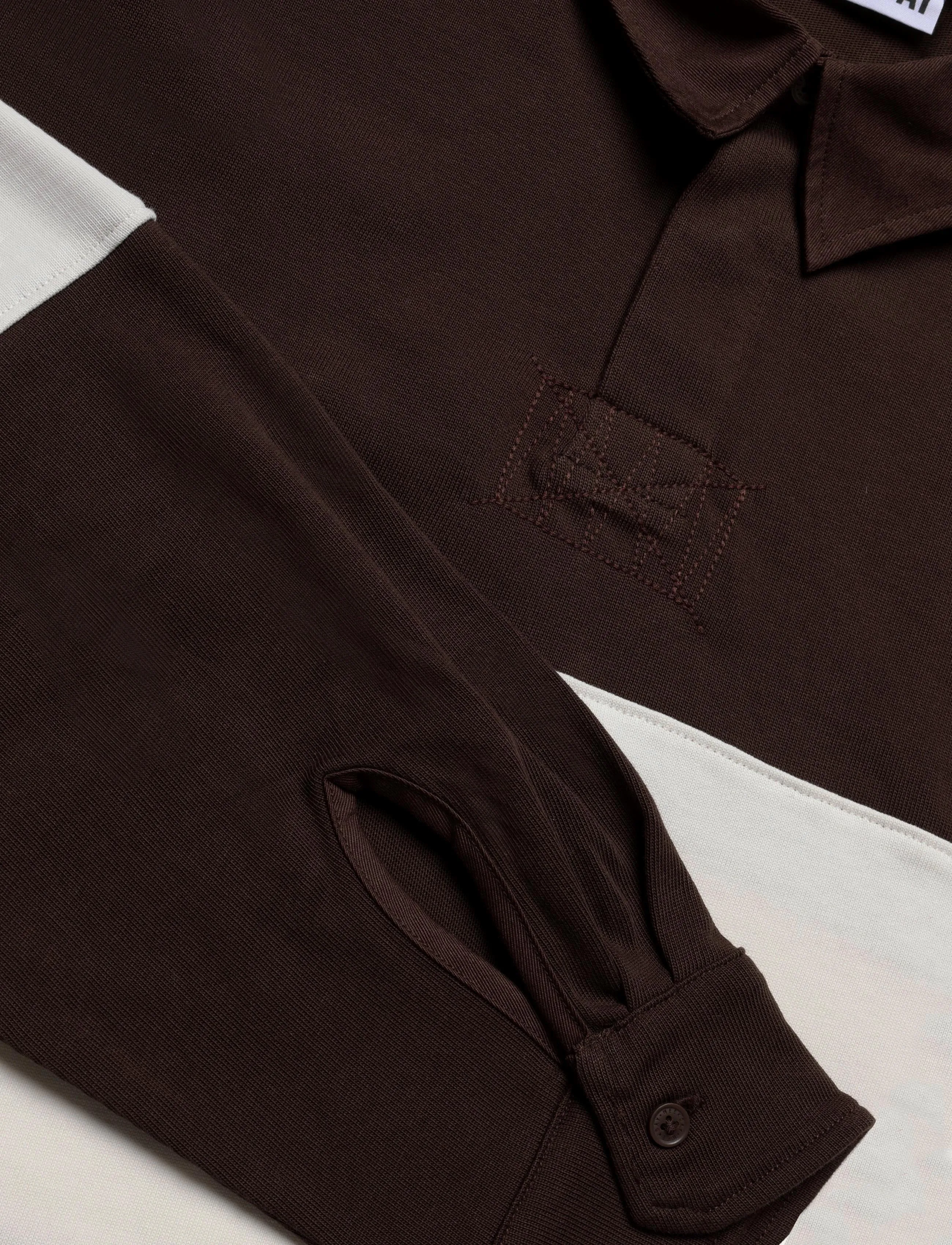 Weekday - Boxy rugby shirt - langärmelige strick-polohemden - dark brown - 2