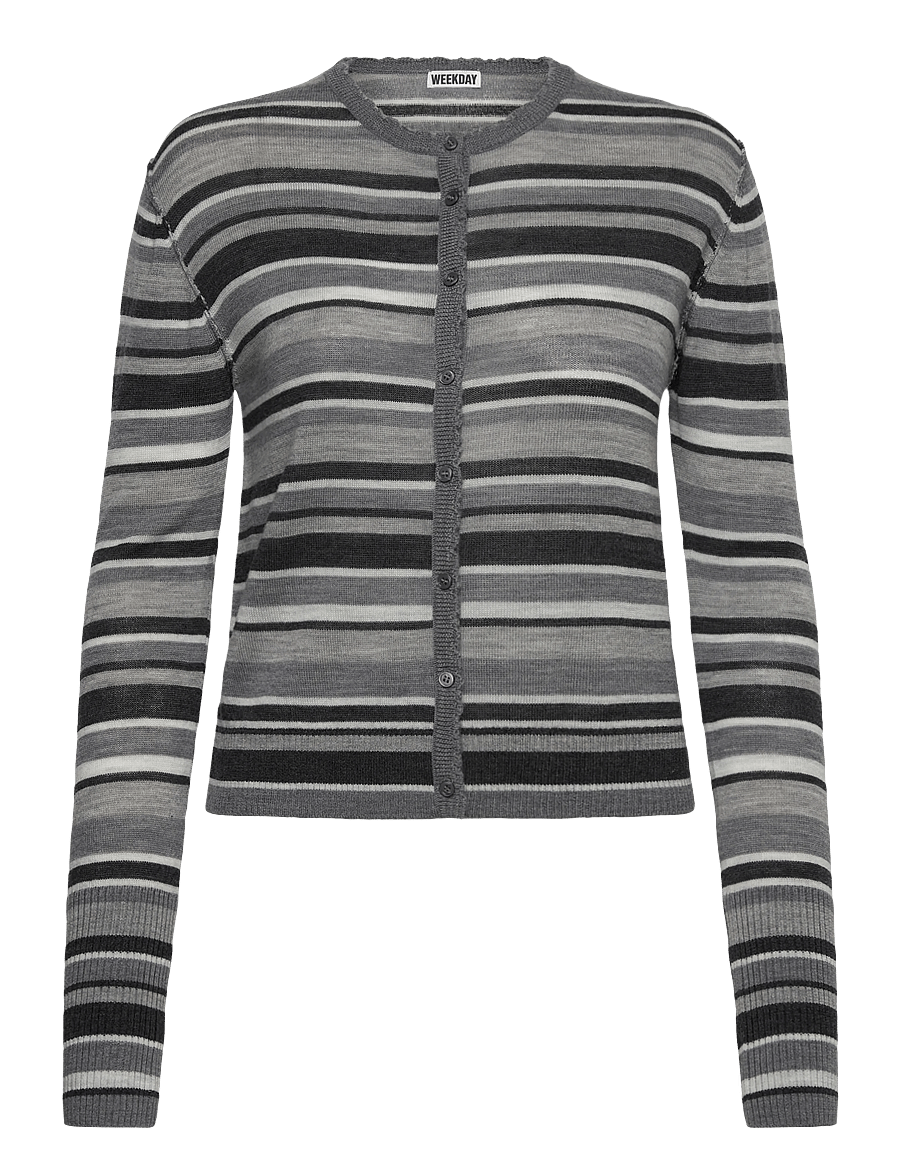 Weekday - Fitted Meriono cardigan - kardiganid - grey melange stripe - 0