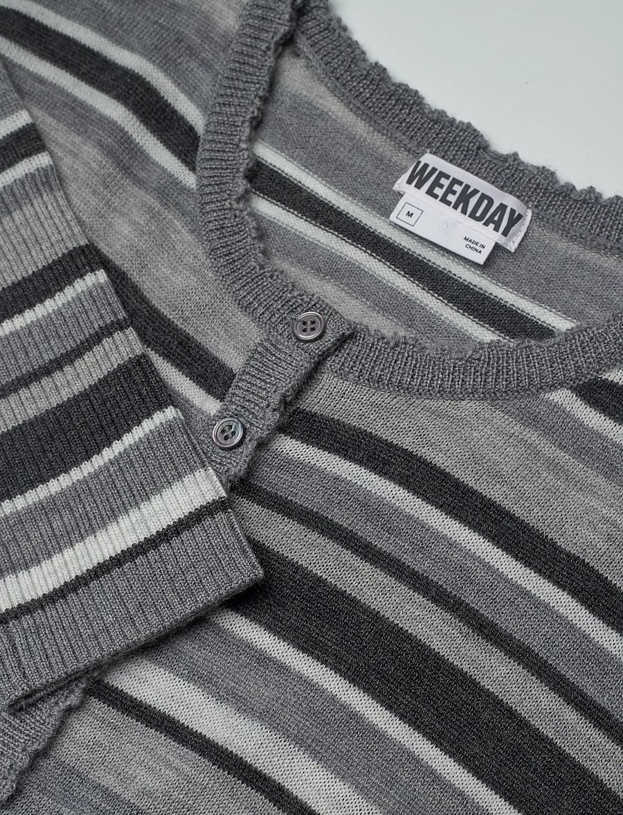 Weekday - Fitted Meriono cardigan - kardiganid - grey melange stripe - 2