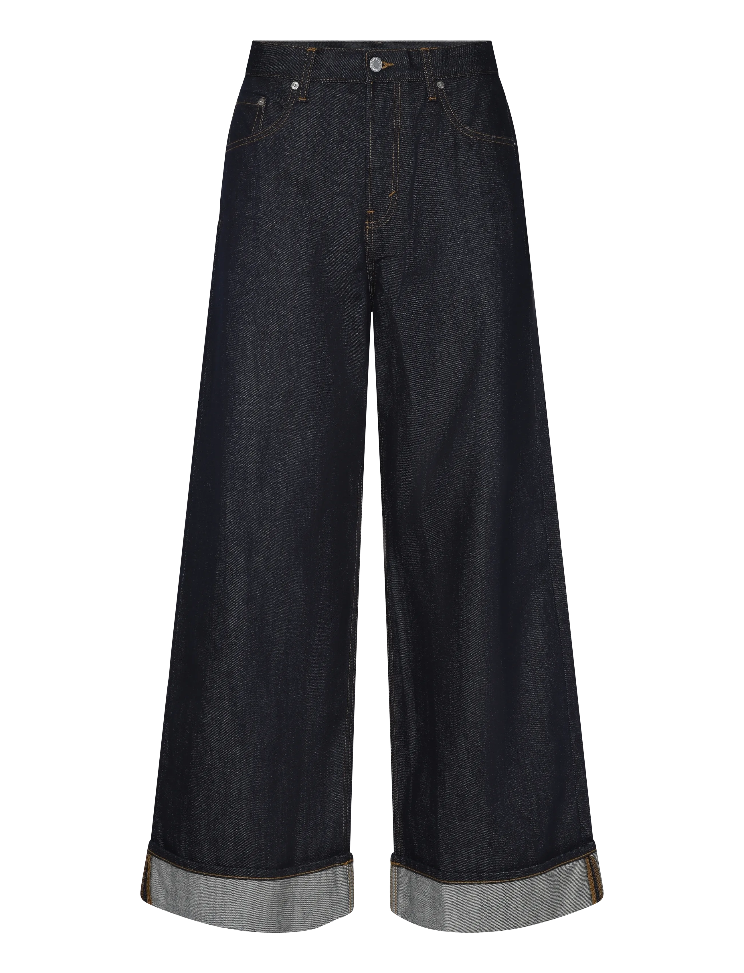 Weekday Solar Fold Up Regular Loose Wide Unisex Jeans - Denimkläder - RESIN BLUE RINSE / navy