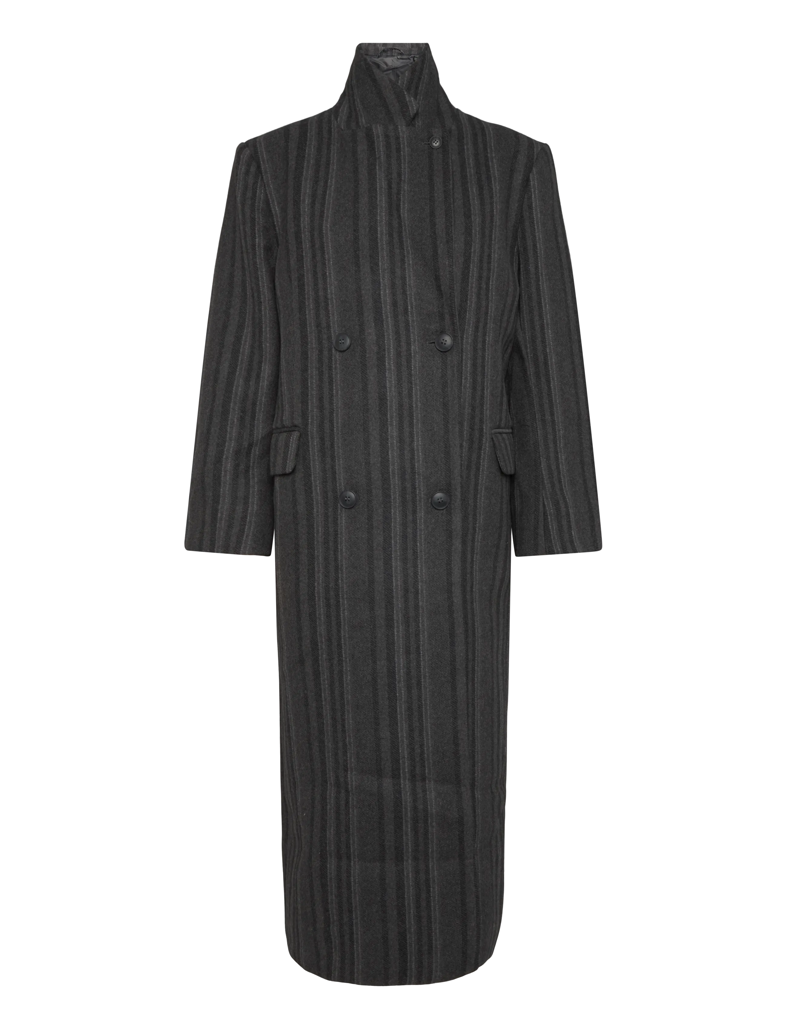 Weekday Logan Double-Breasted Wool-Blend Coat - Vardagsstil - DARK GREY STRIPE / grey