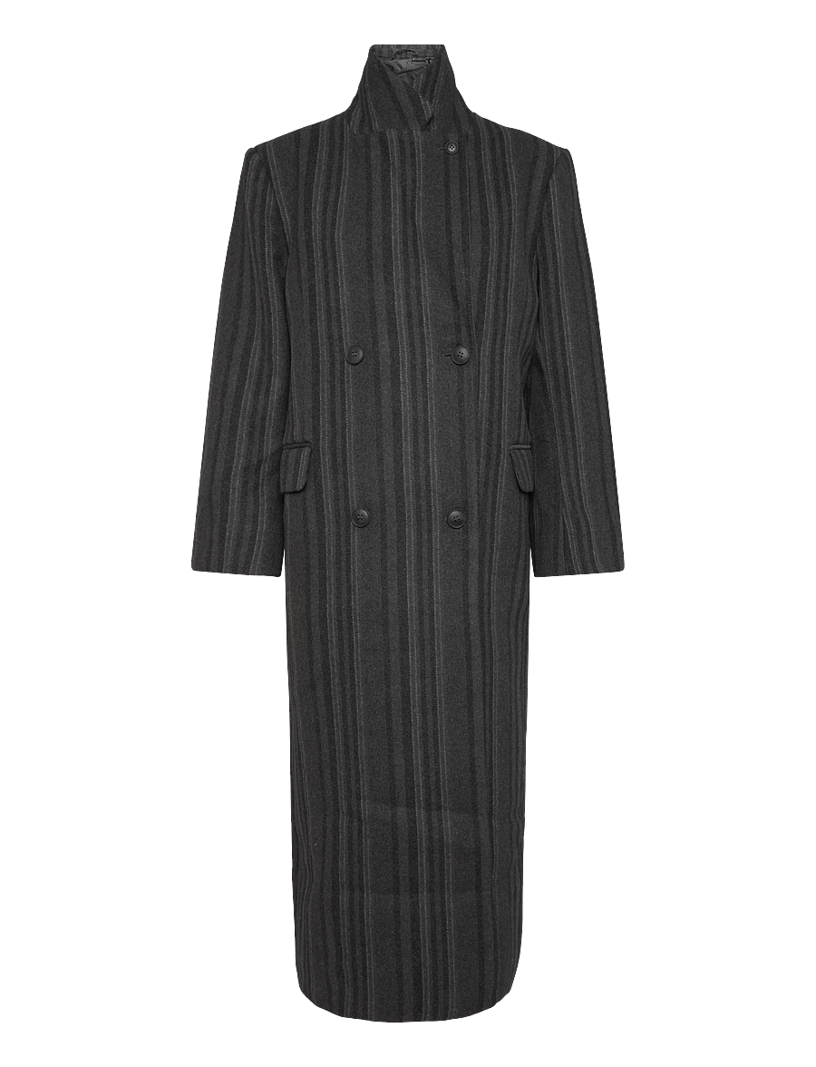 Weekday - Logan Double-Breasted Wool-Blend Coat - vinterjackor - dark grey stripe - 0