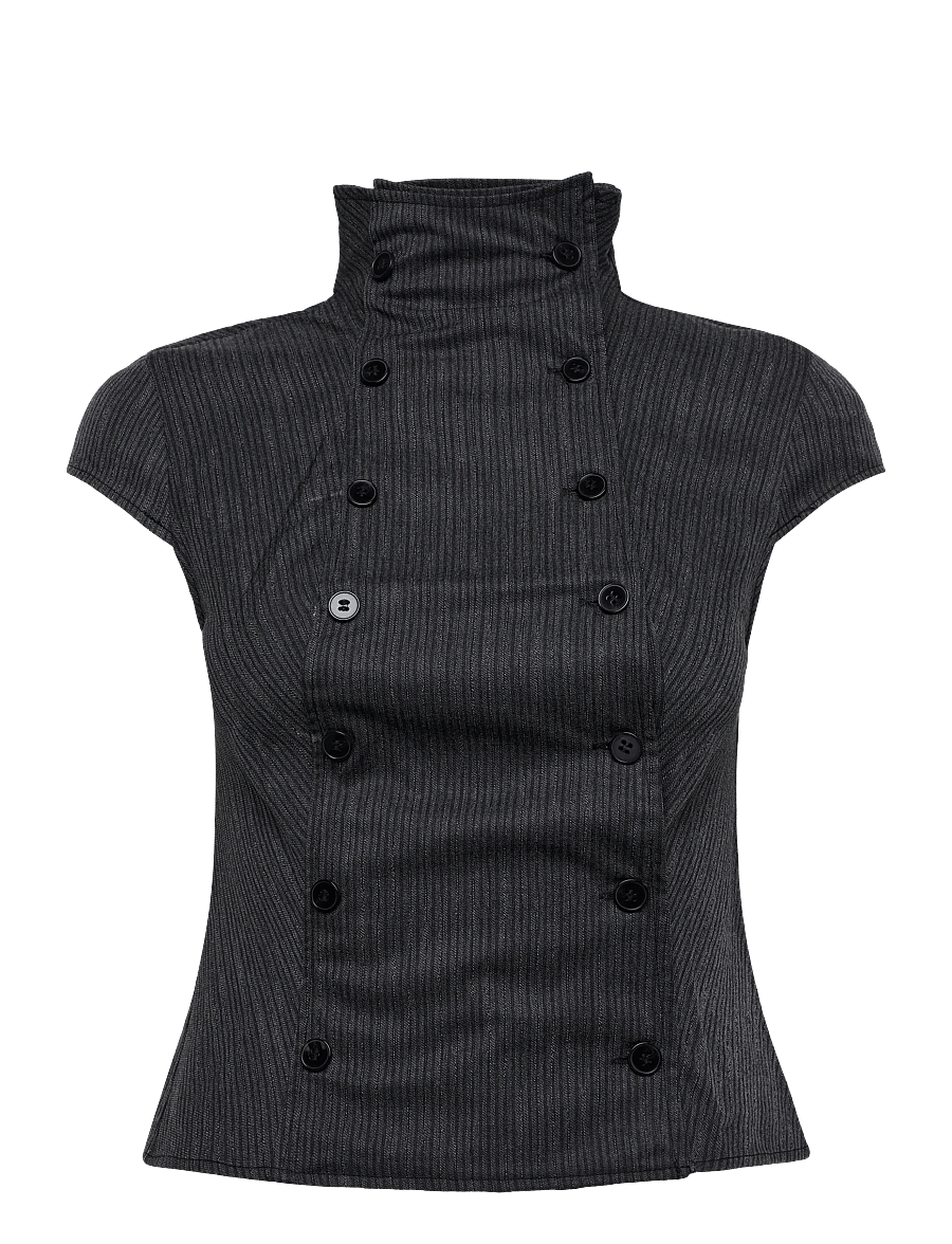Weekday - Double Breasted Cotton Top - lühikeste varrukatega särgid - black dark - 0