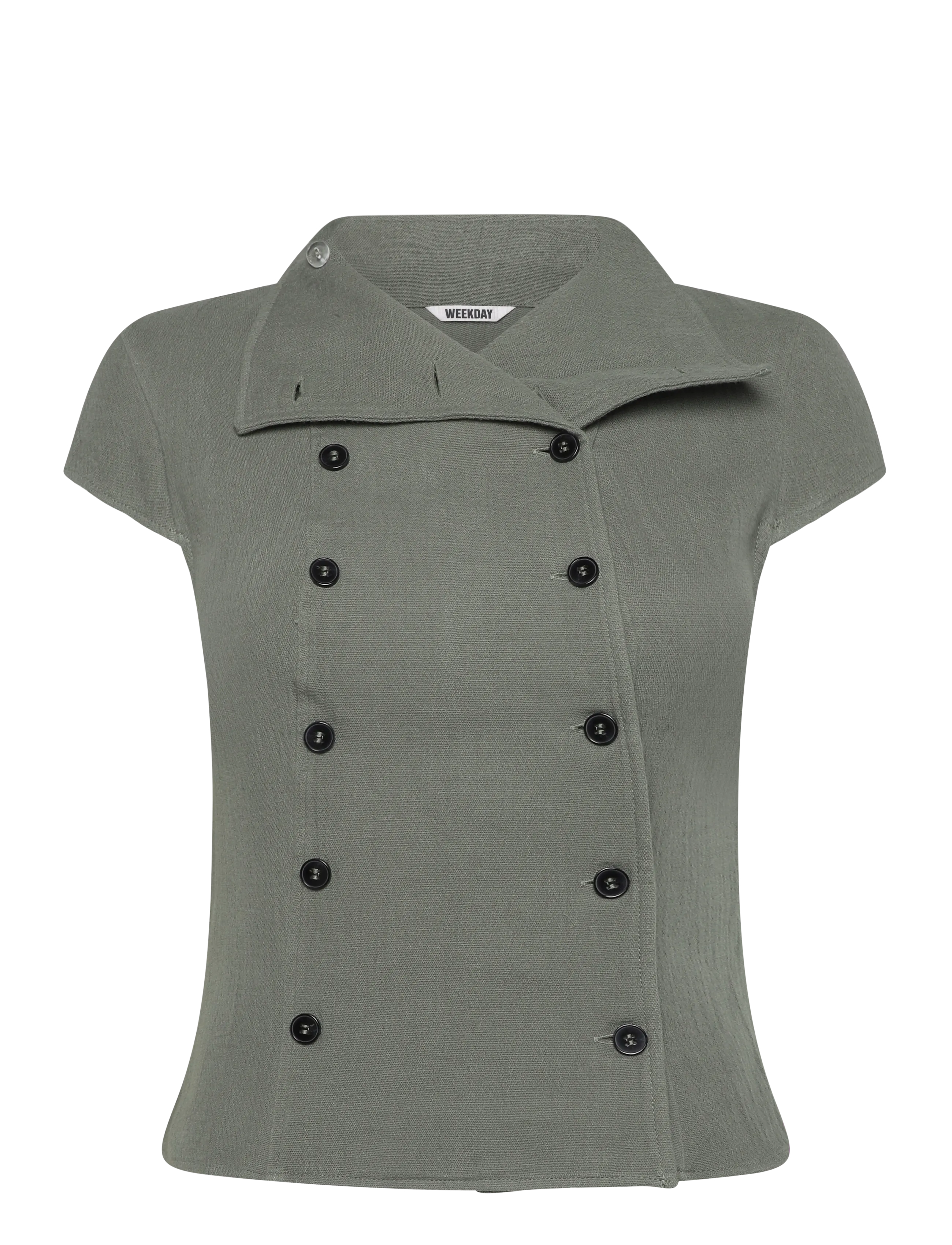 Weekday Double Breasted Cotton Top - Blusar & Skjortor - KHAKI GREEN / khaki/green