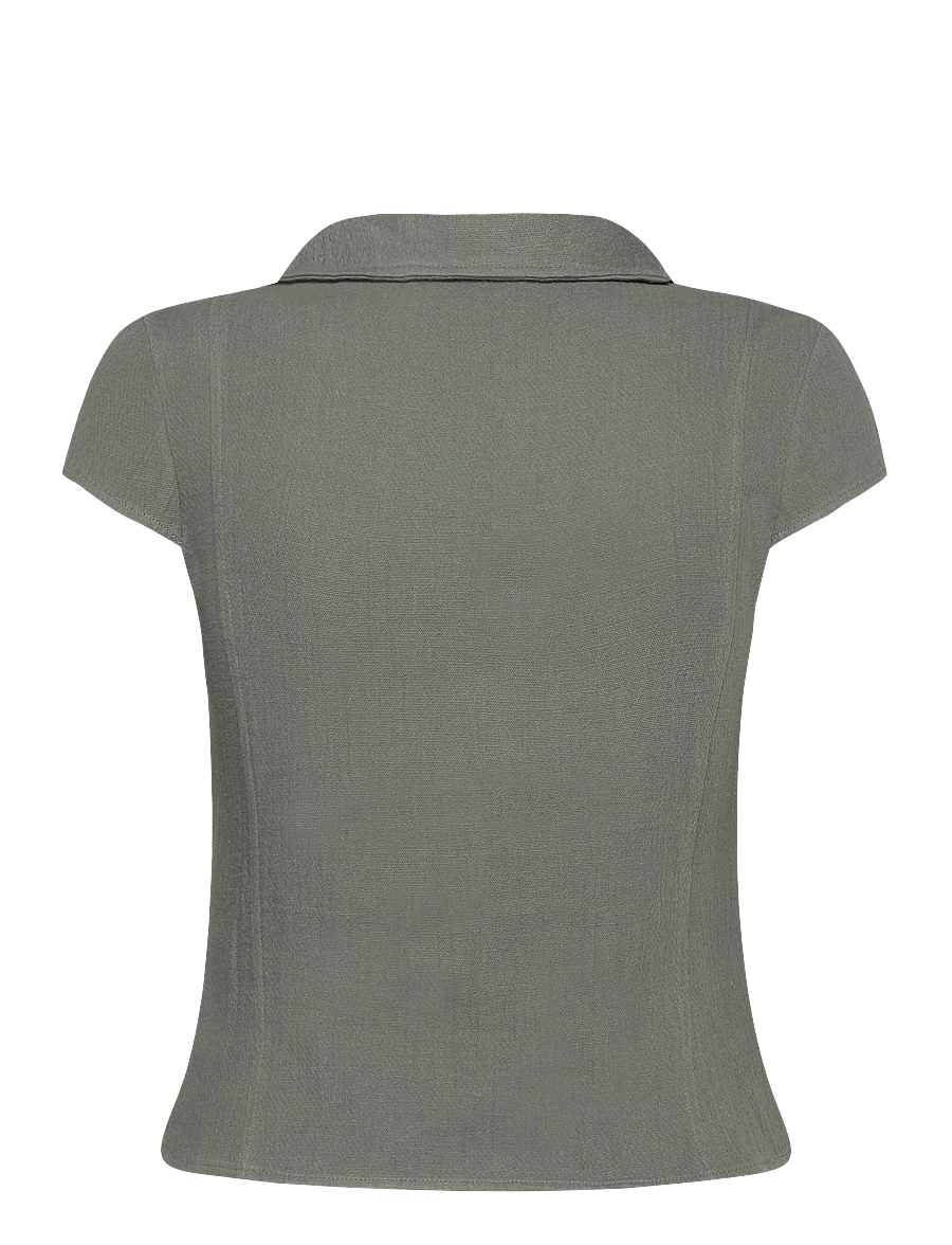 Weekday - Double Breasted Cotton Top - kortärmade skjortor - khaki green - 1