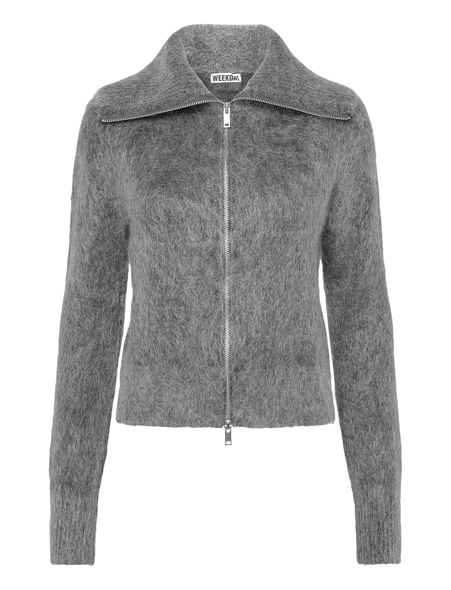 Weekday - Mohair blend zip cardigan - koftor - dark grey melange - 0