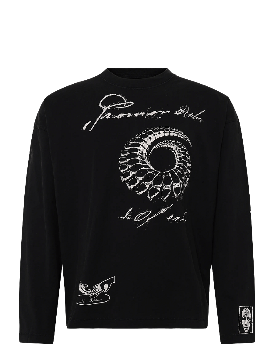 Weekday - Oversized Graphic Long-sleeve - langärmelige t-shirts - black "spiral" - 0