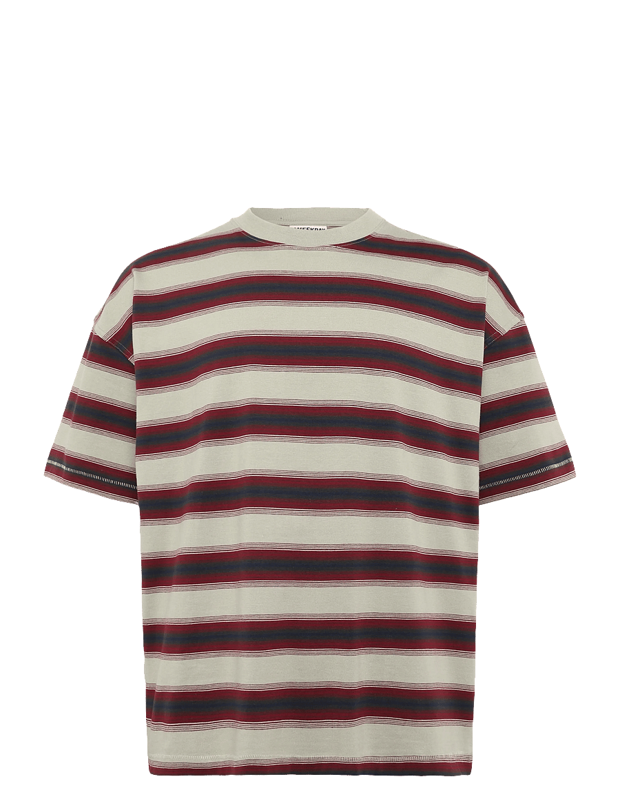 Weekday - Oversized Boxy Graphic T-Shirt - lühikeste varrukatega t-särgid - beige stripe print - 0